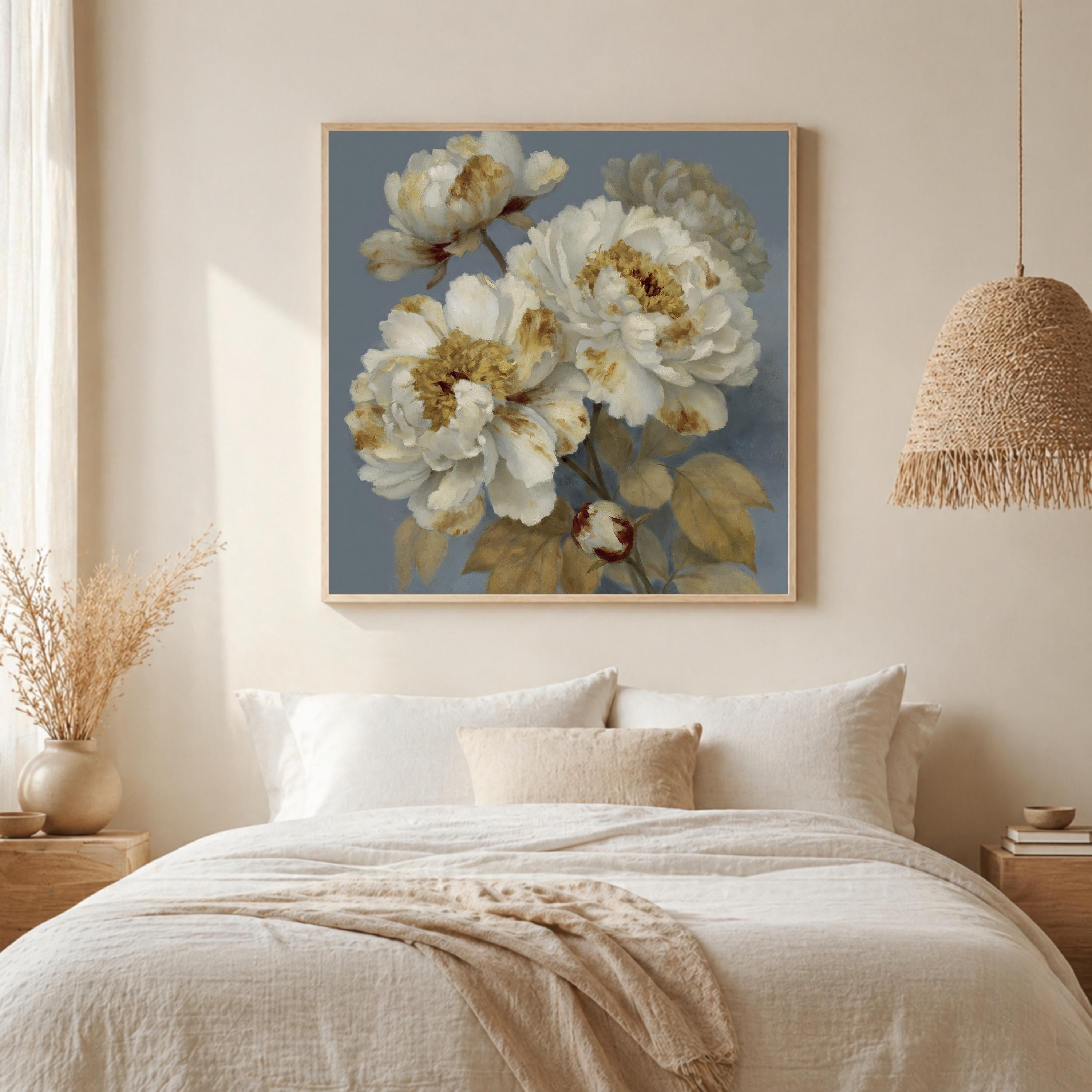 Vintage Peony Wall Art, Rustic Floral Canvas Print, Cottagecore Flower Decor, Antique Botanical Artwork, French Country Home Accent