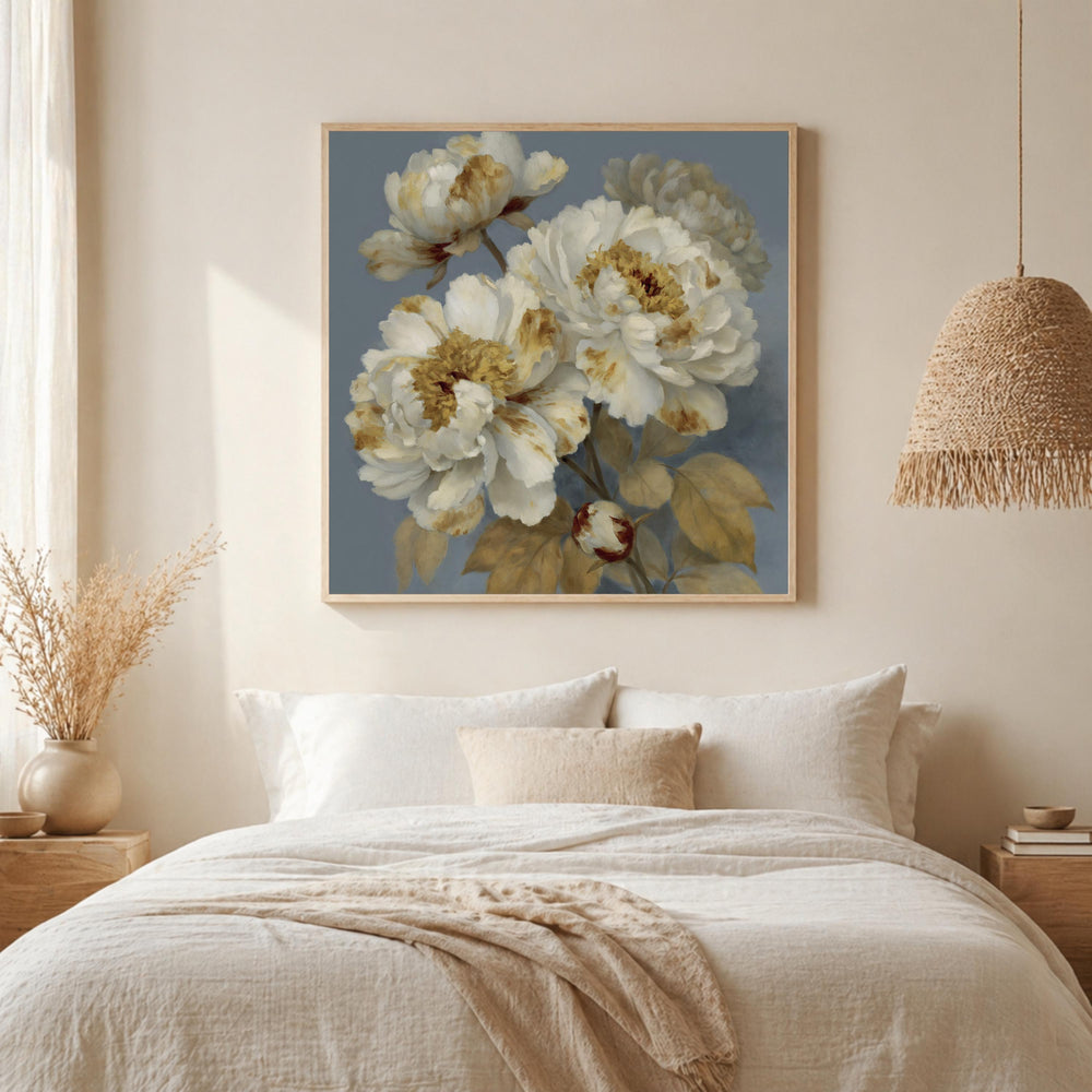 Vintage Peony Wall Art, Rustic Floral Canvas Print, Cottagecore Flower Decor, Antique Botanical Artwork, French Country Home Accent