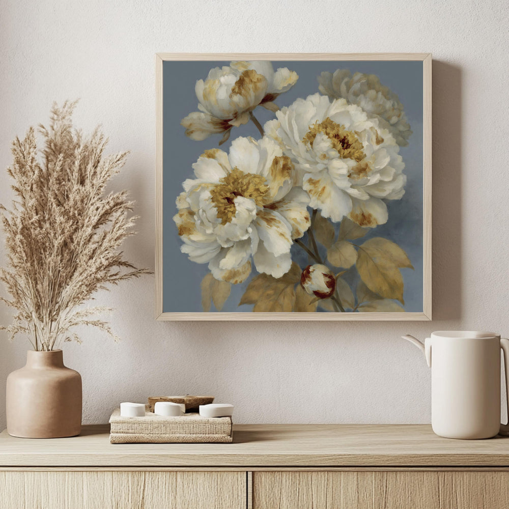 Vintage Peony Wall Art, Rustic Floral Canvas Print, Cottagecore Flower Decor, Antique Botanical Artwork, French Country Home Accent