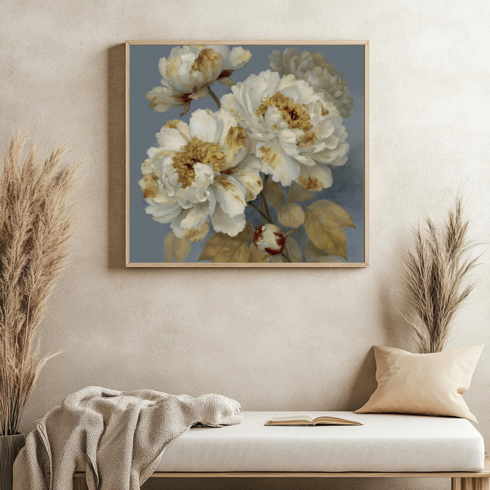 Vintage Peony Wall Art, Rustic Floral Canvas Print, Cottagecore Flower Decor, Antique Botanical Artwork, French Country Home Accent