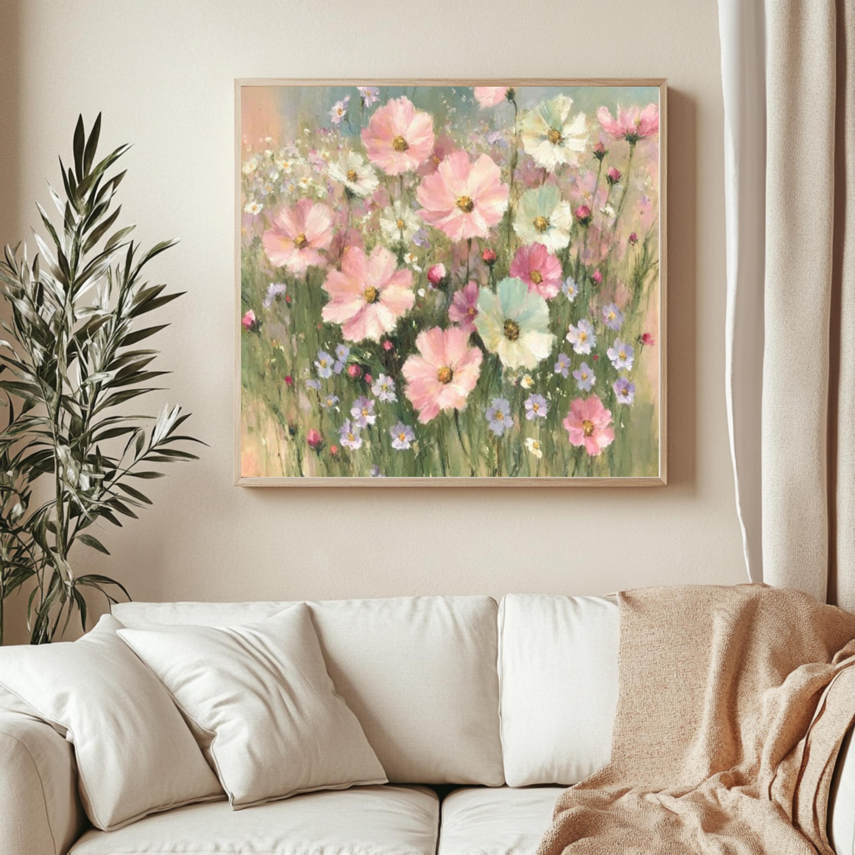 Lavender Basket Wall Art, Impressionist Cottage Floral Print, Rustic French Country Canvas, Soft Pastel Garden Artwork, Farmhouse Home Decor