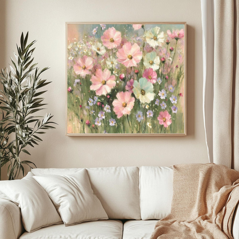 Lavender Basket Wall Art, Impressionist Cottage Floral Print, Rustic French Country Canvas, Soft Pastel Garden Artwork, Farmhouse Home Decor