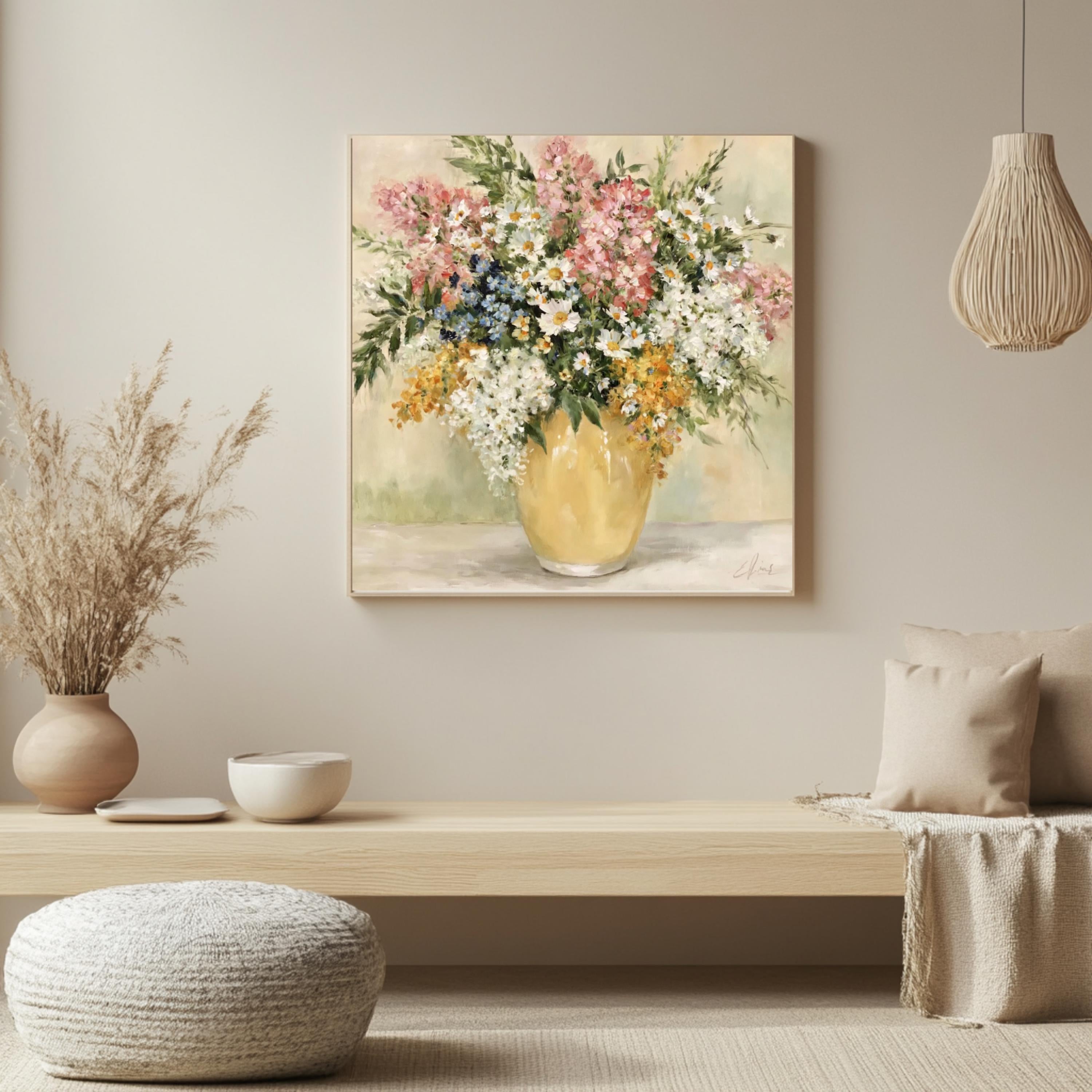 Wildflower Vase Wall Art, Impressionist Floral Still Life Print, Cottagecore Decor, Rustic Garden Bouquet Artwork, Vintage Flower Canvas