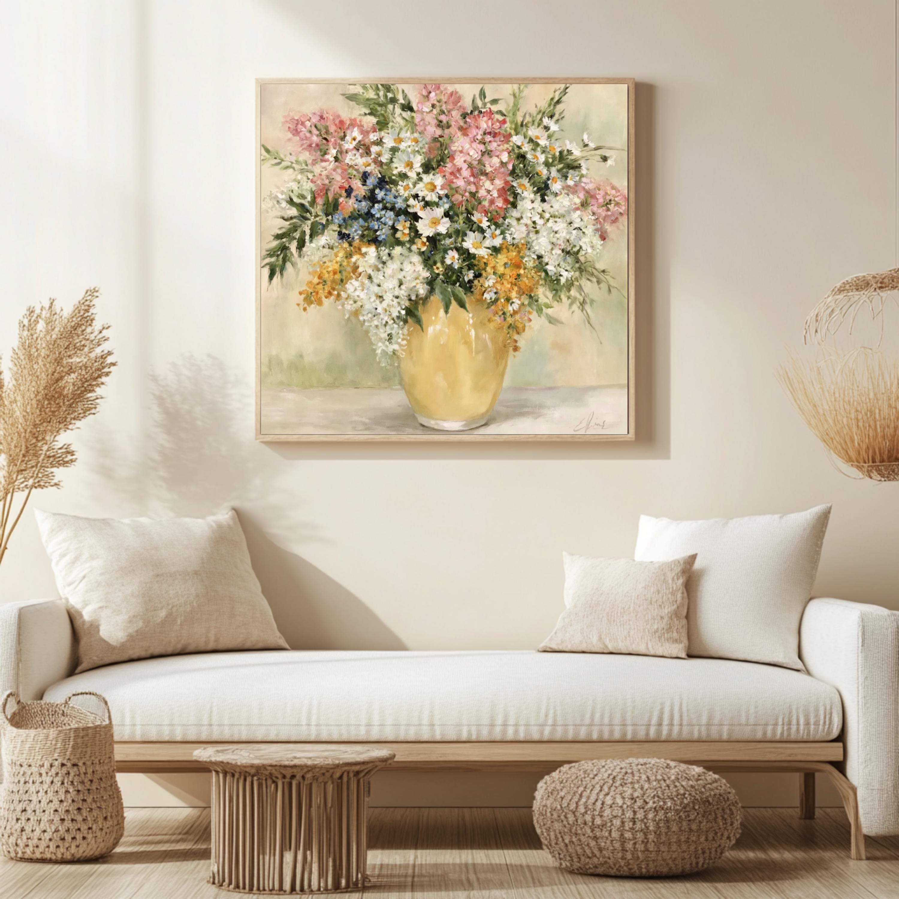 Wildflower Vase Wall Art, Impressionist Floral Still Life Print, Cottagecore Decor, Rustic Garden Bouquet Artwork, Vintage Flower Canvas