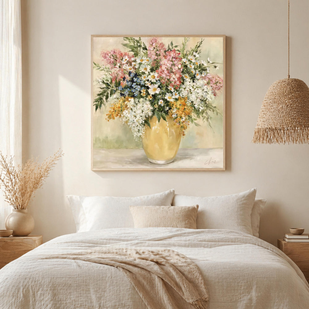 Wildflower Vase Wall Art, Impressionist Floral Still Life Print, Cottagecore Decor, Rustic Garden Bouquet Artwork, Vintage Flower Canvas