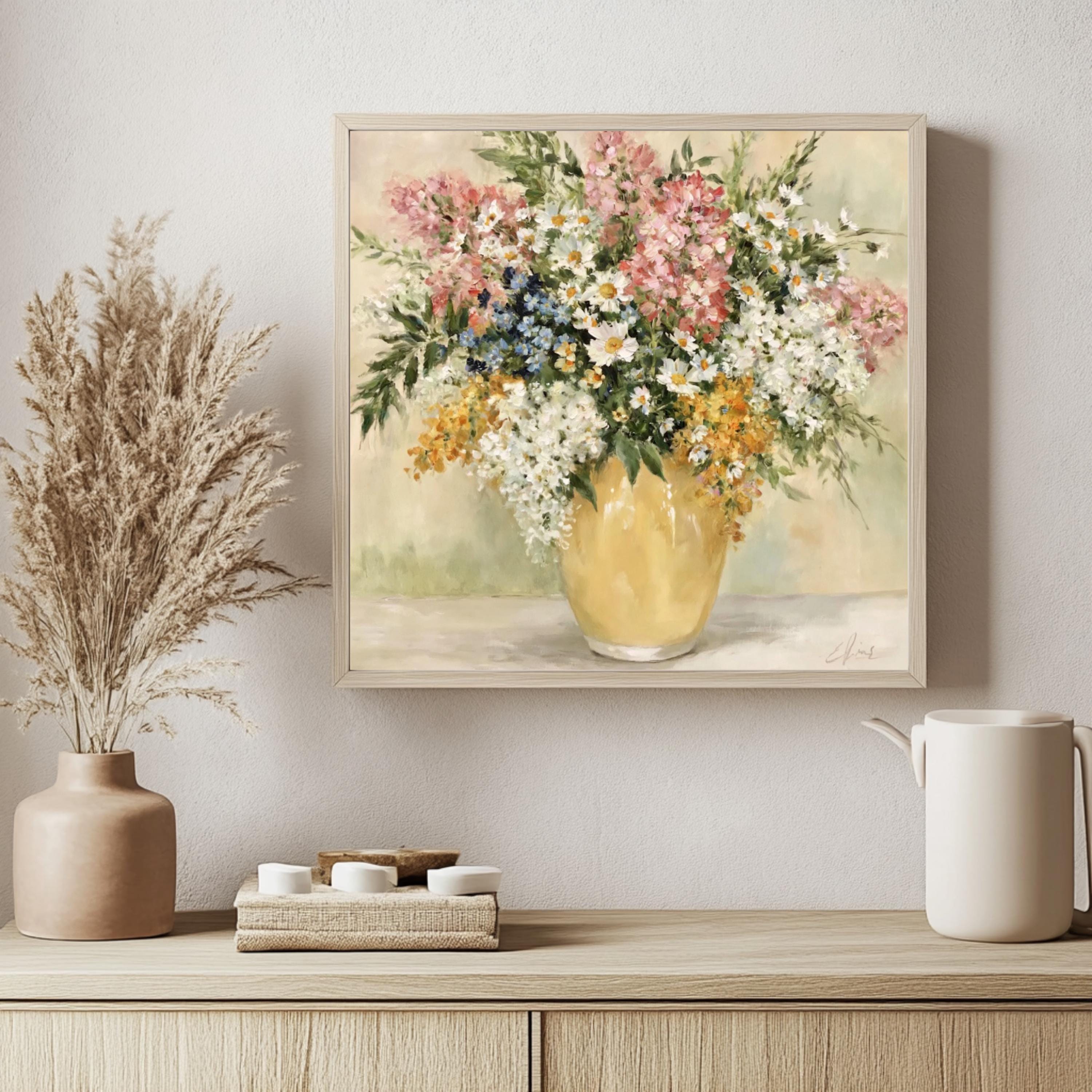 Wildflower Vase Wall Art, Impressionist Floral Still Life Print, Cottagecore Decor, Rustic Garden Bouquet Artwork, Vintage Flower Canvas
