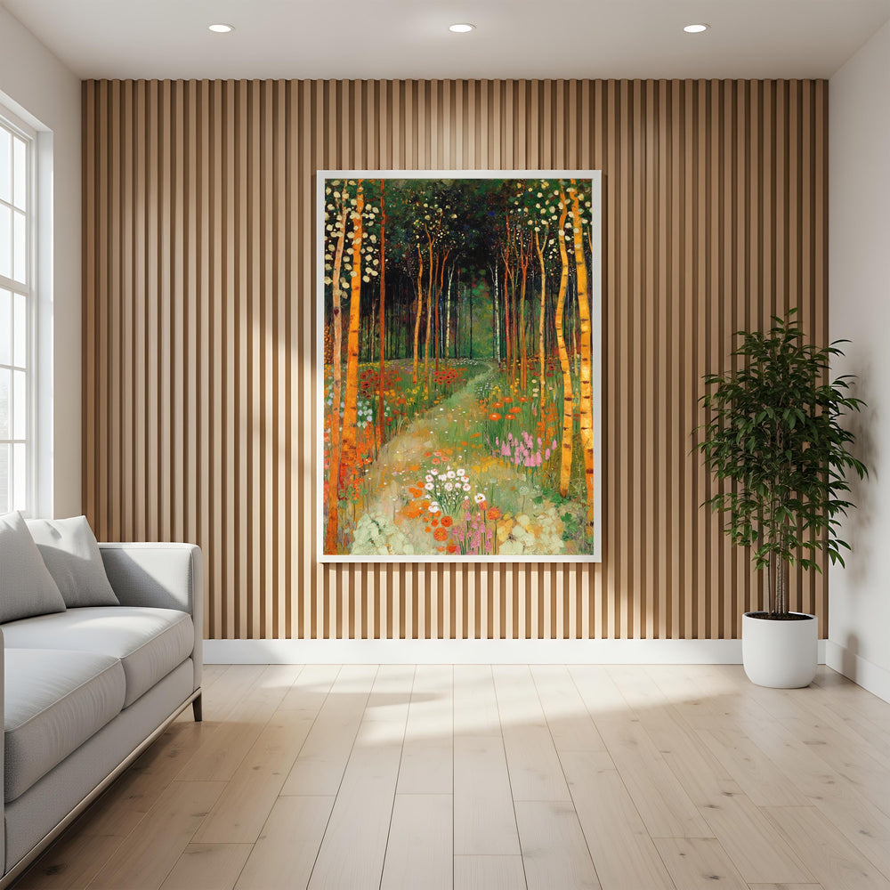 Forest Garden Wall Decor, Woodland Path Framed Canvas, Botanical Nature Landscape Artwork, Cottagecore Home Accent