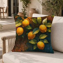 Lemon Branch Throw Pillow, Citrus Botanical Cushion Cover, Moody Mediterranean Pillowcase, Rustic Outdoor Pillow, Kitchen Decor Accent