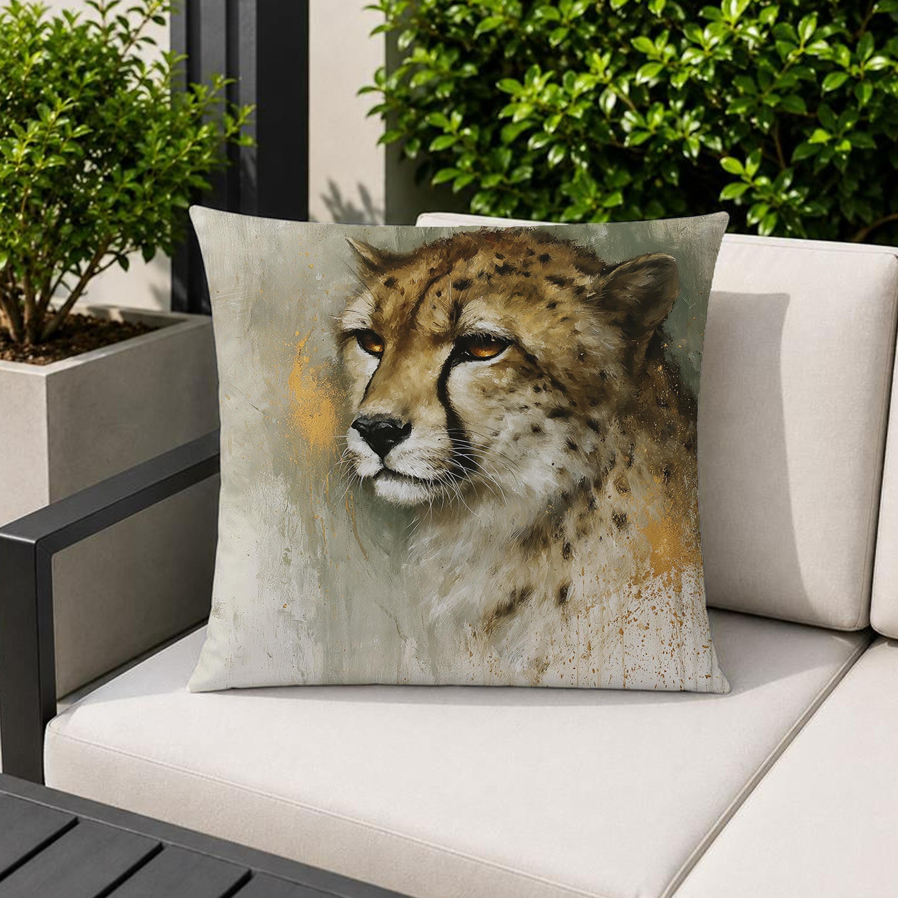 Cheetah Outdoor Pillow, Safari Animal Cushion, Neutral Wildlife Throw Pillow, Modern Jungle Pillowcase, Elegant Home Decor Accent
