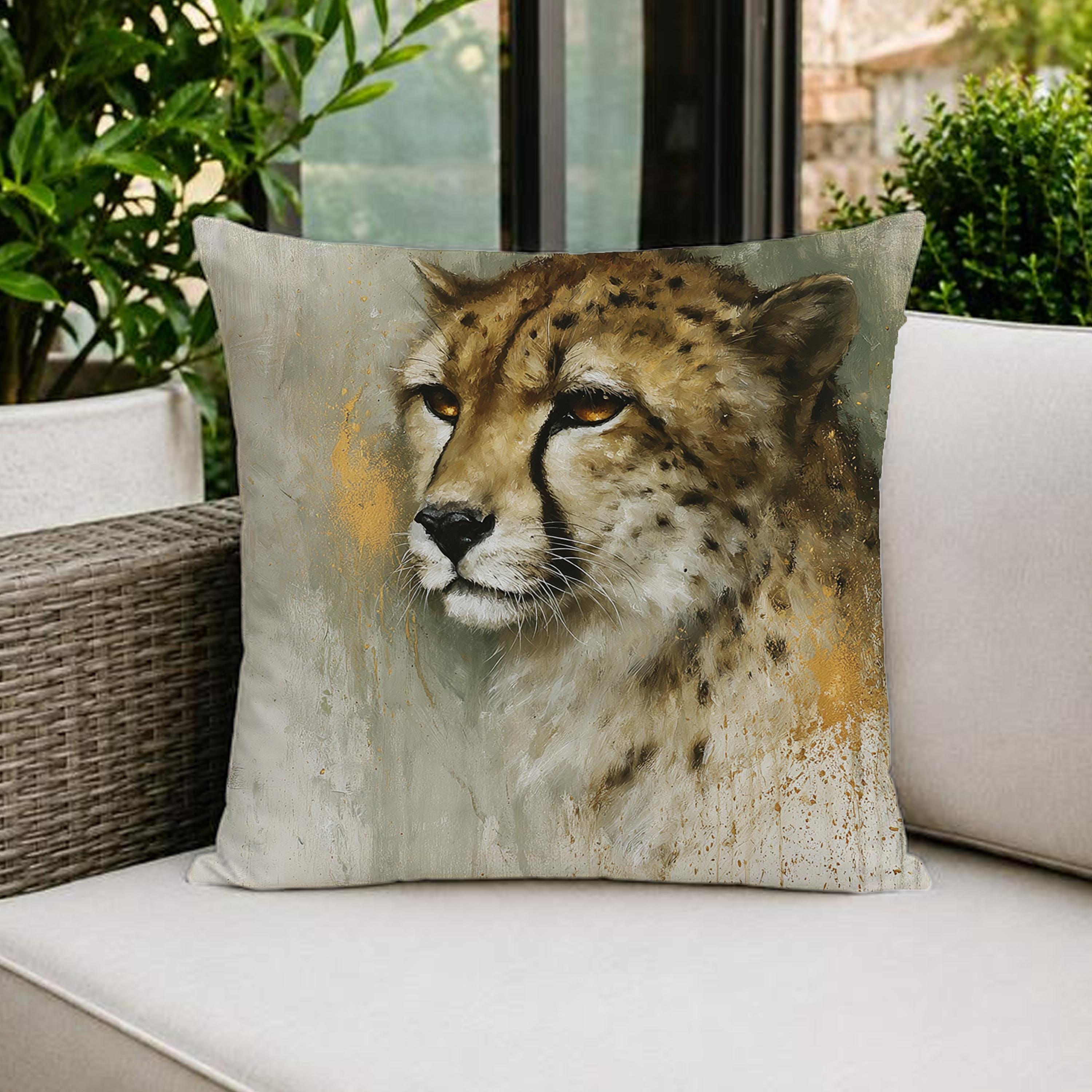 Cheetah Outdoor Pillow, Safari Animal Cushion, Neutral Wildlife Throw Pillow, Modern Jungle Pillowcase, Elegant Home Decor Accent