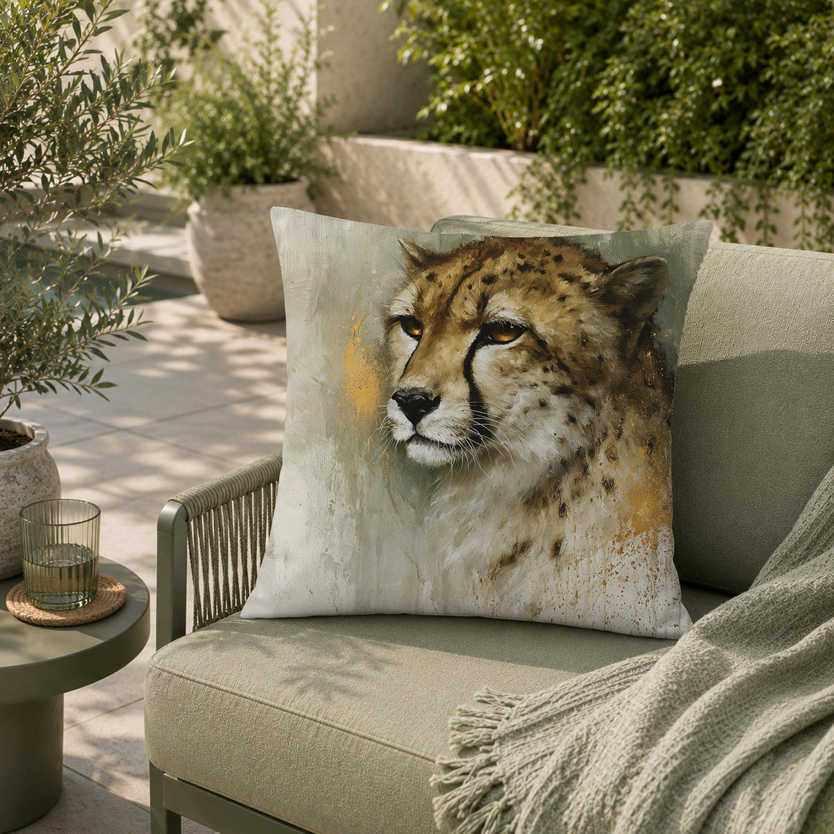 Cheetah Outdoor Pillow, Safari Animal Cushion, Neutral Wildlife Throw Pillow, Modern Jungle Pillowcase, Elegant Home Decor Accent
