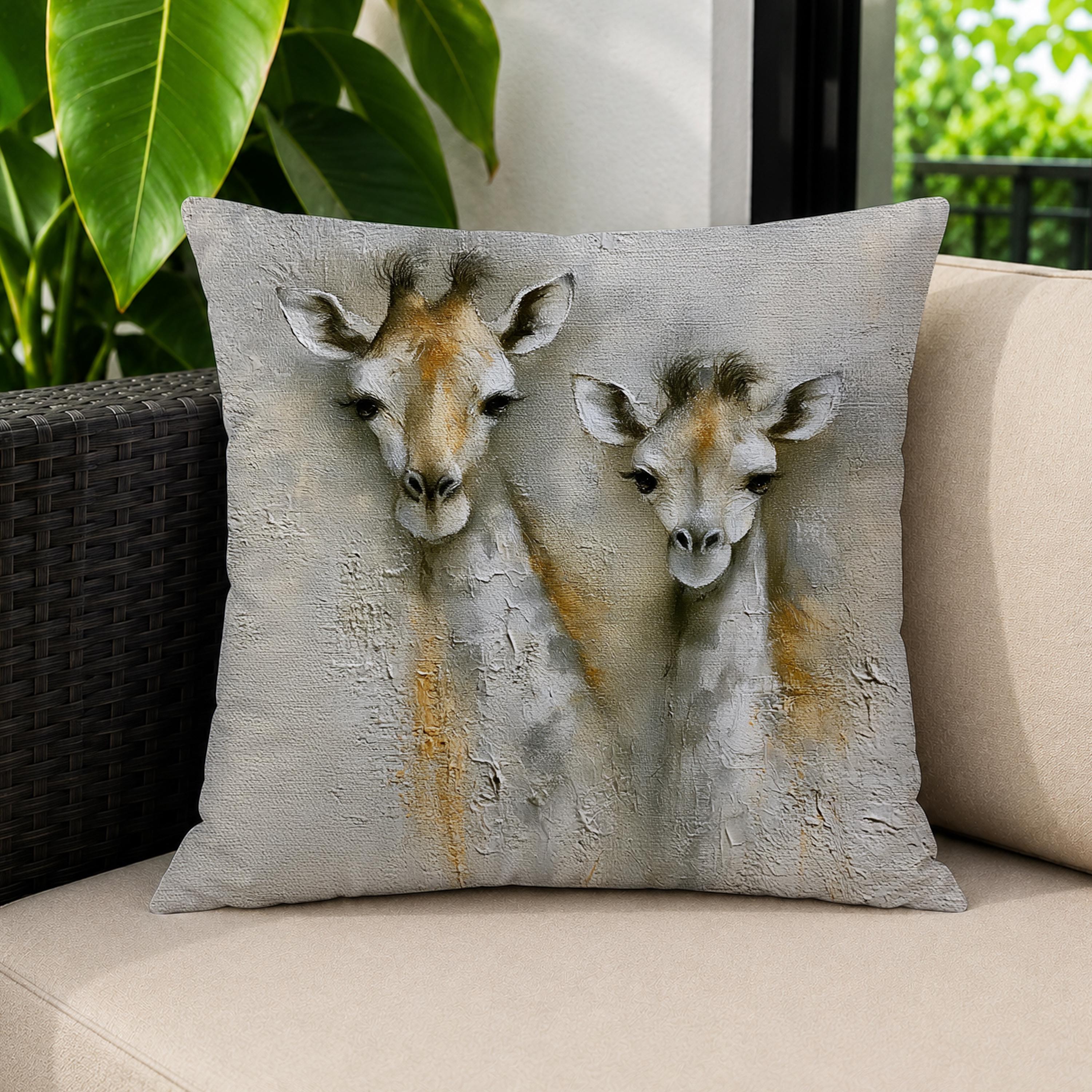Giraffe Outdoor Pillow, Neutral Safari Cushion, Modern Wildlife Patio Pillow, Elegant Animal Pillowcase, Nature Home Decor Accent