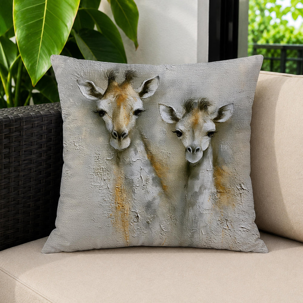 Giraffe Outdoor Pillow, Neutral Safari Cushion, Modern Wildlife Patio Pillow, Elegant Animal Pillowcase, Nature Home Decor Accent