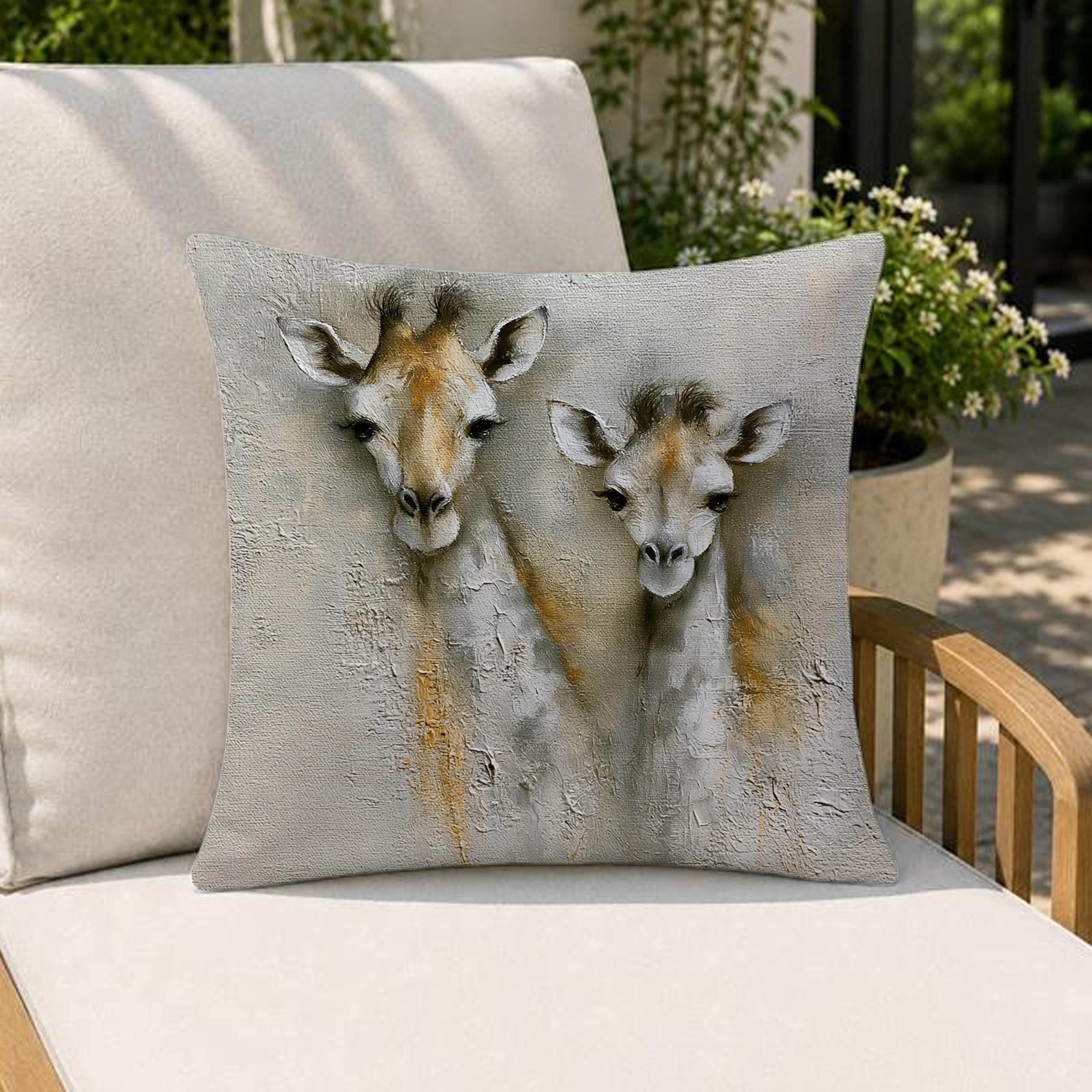 Giraffe Outdoor Pillow, Neutral Safari Cushion, Modern Wildlife Patio Pillow, Elegant Animal Pillowcase, Nature Home Decor Accent