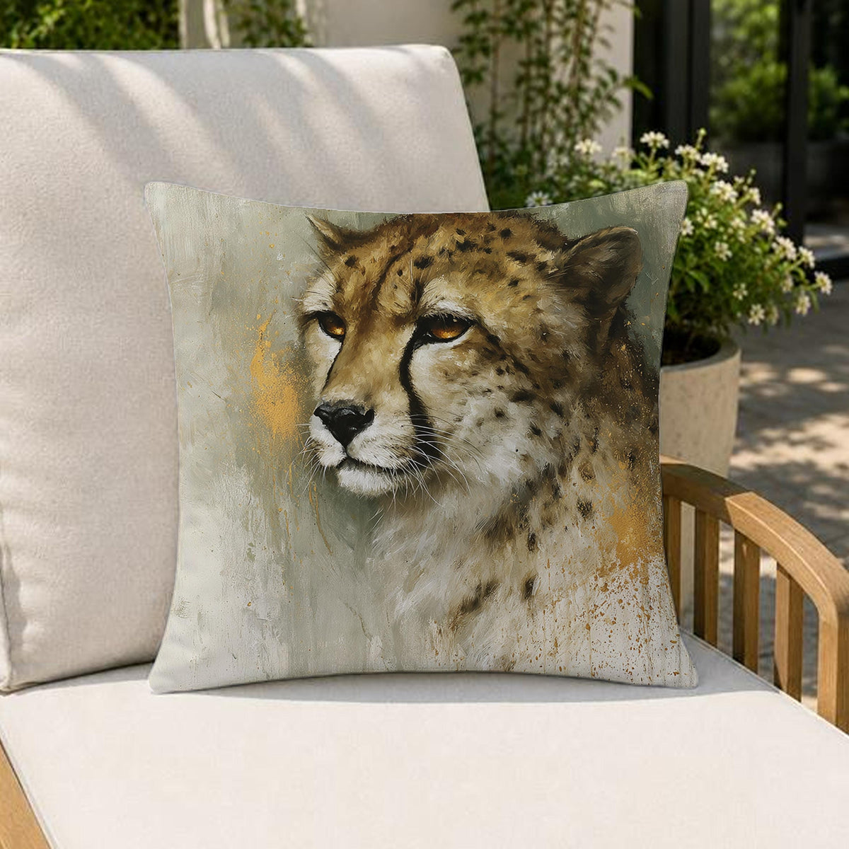 Cheetah Outdoor Pillow, Safari Animal Cushion, Neutral Wildlife Throw Pillow, Modern Jungle Pillowcase, Elegant Home Decor Accent