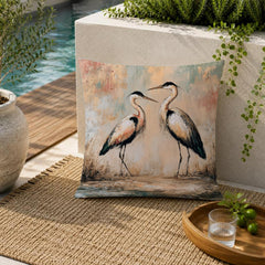 Heron Outdoor Pillow, Coastal Bird Cushion, Neutral Marsh Throw Pillow, Elegant Wildlife Pillowcase, Serene Home Decor Accent