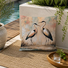 Heron Outdoor Pillow, Coastal Bird Cushion, Neutral Marsh Throw Pillow, Elegant Wildlife Pillowcase, Serene Home Decor Accent