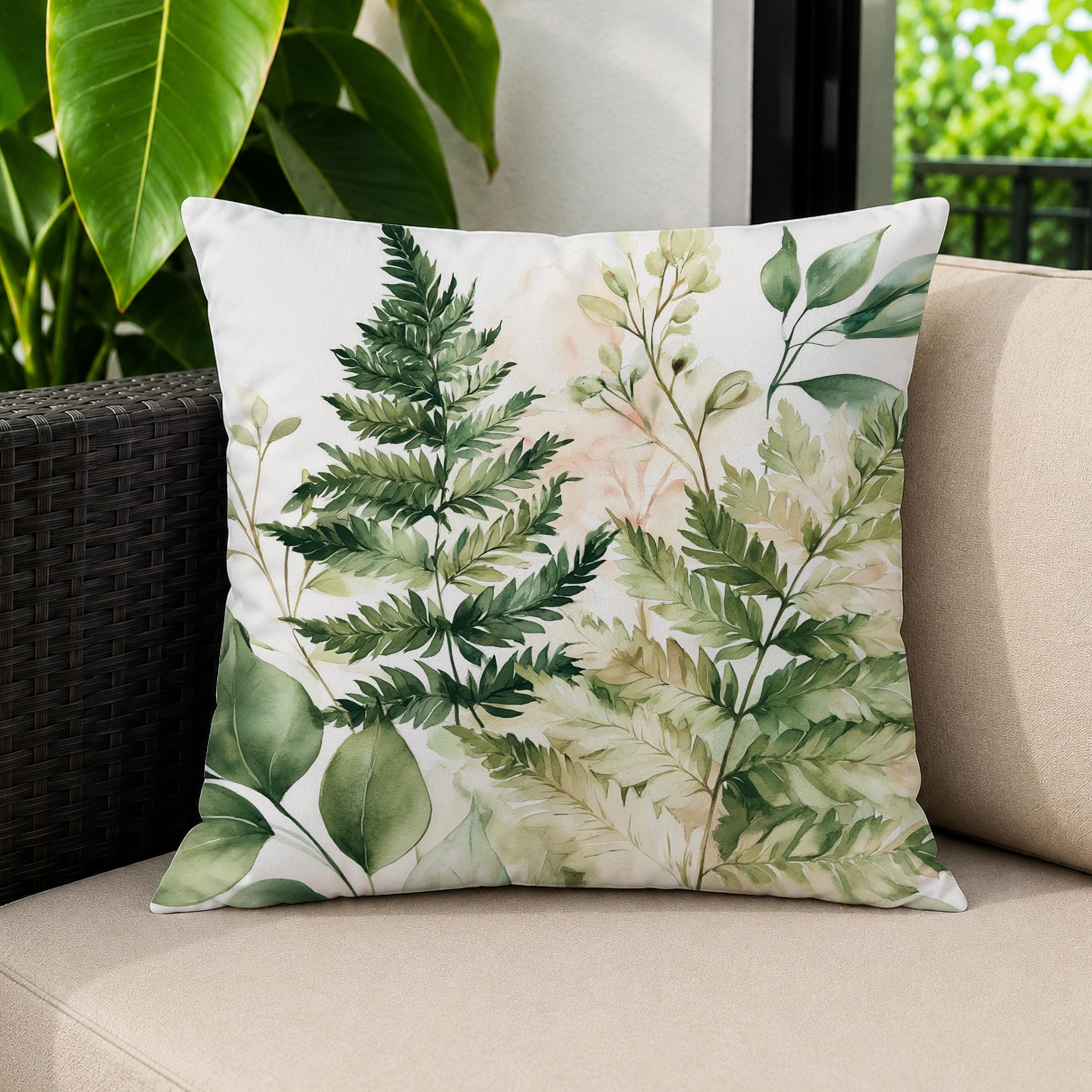 Fern Fronds Outdoor Pillow, Botanical Green Cushion, Nature Patio Pillow, Organic Porch Decor, Neutral Garden Pillowcase