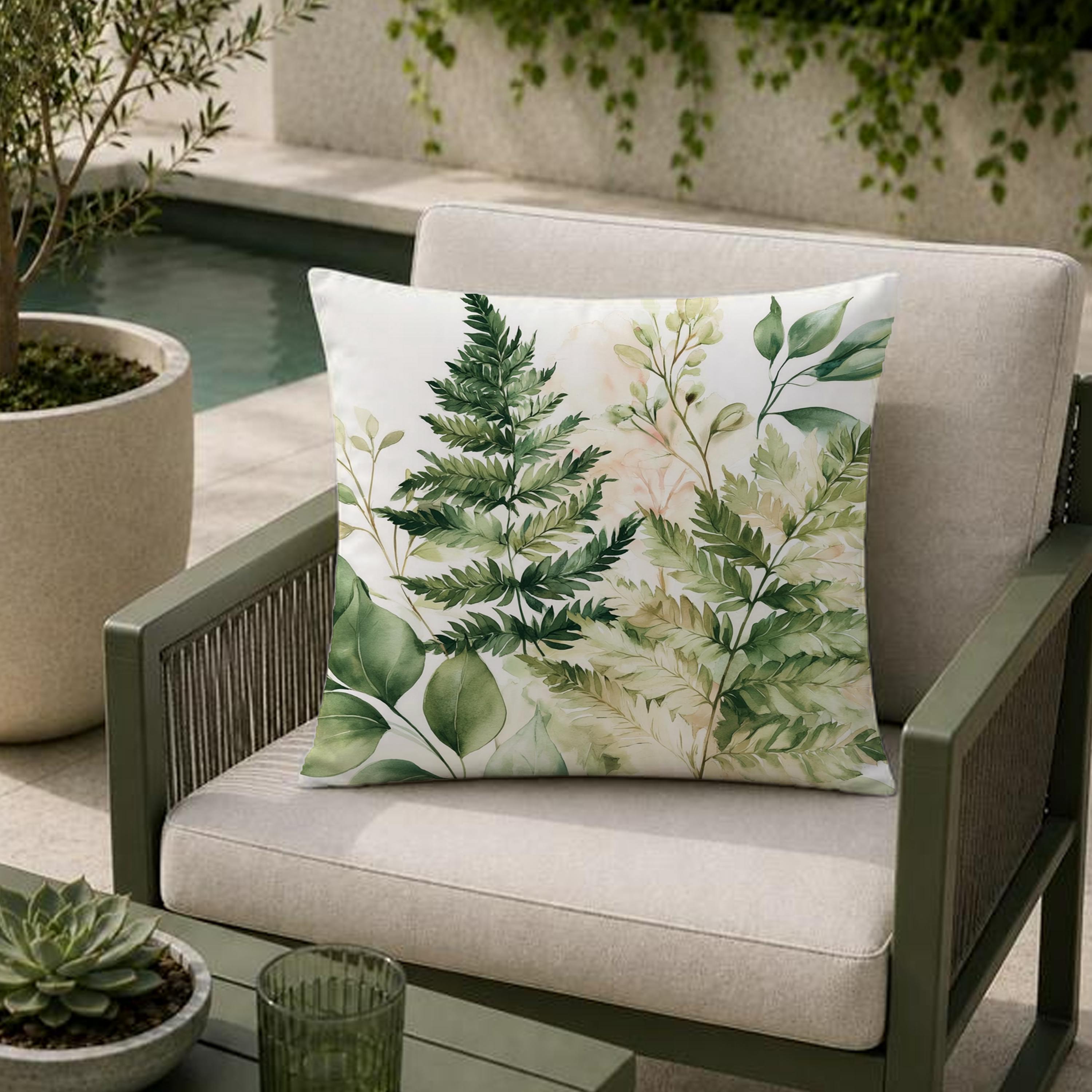 Fern Fronds Outdoor Pillow, Botanical Green Cushion, Nature Patio Pillow, Organic Porch Decor, Neutral Garden Pillowcase