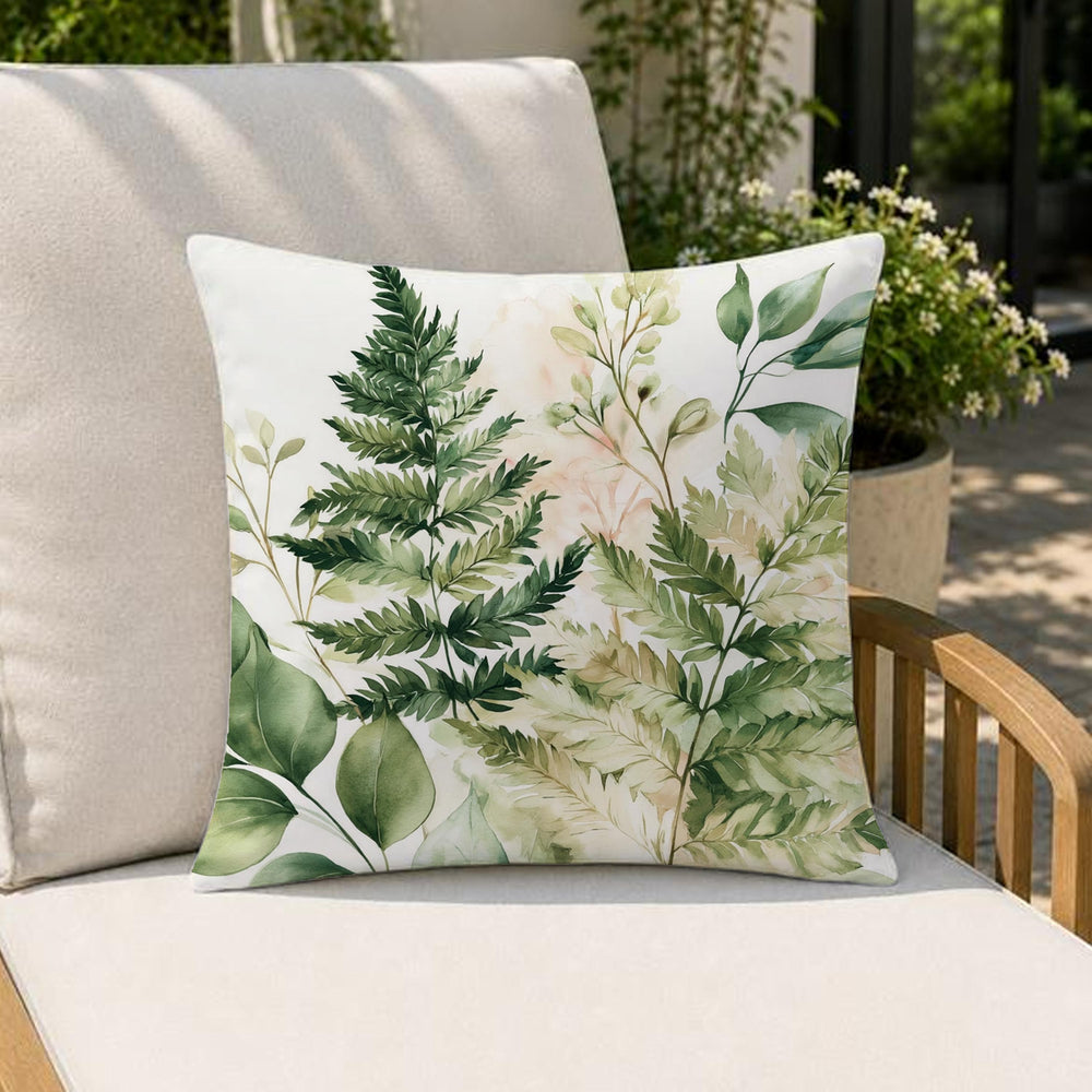 Fern Fronds Outdoor Pillow, Botanical Green Cushion, Nature Patio Pillow, Organic Porch Decor, Neutral Garden Pillowcase