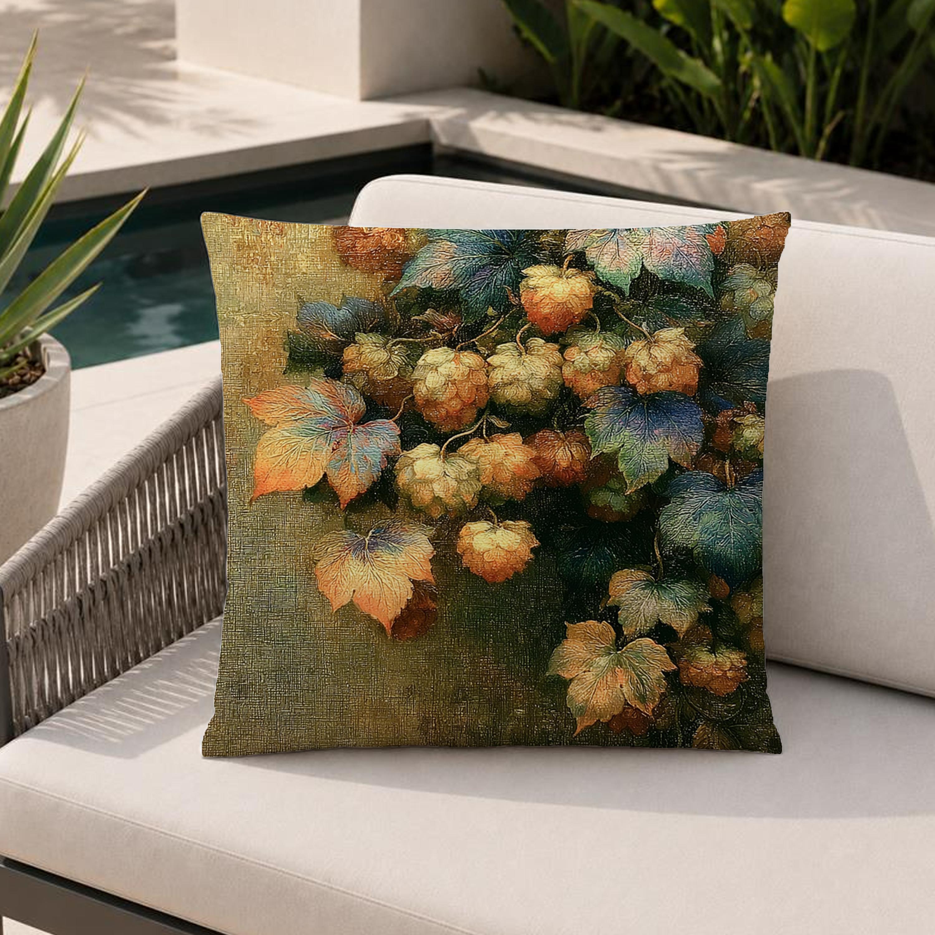 Hops Vine Outdoor Pillow, Botanical Garden Cushion, Rustic Patio Decor, Neutral Porch Pillow, Nature Inspired Pillowcase