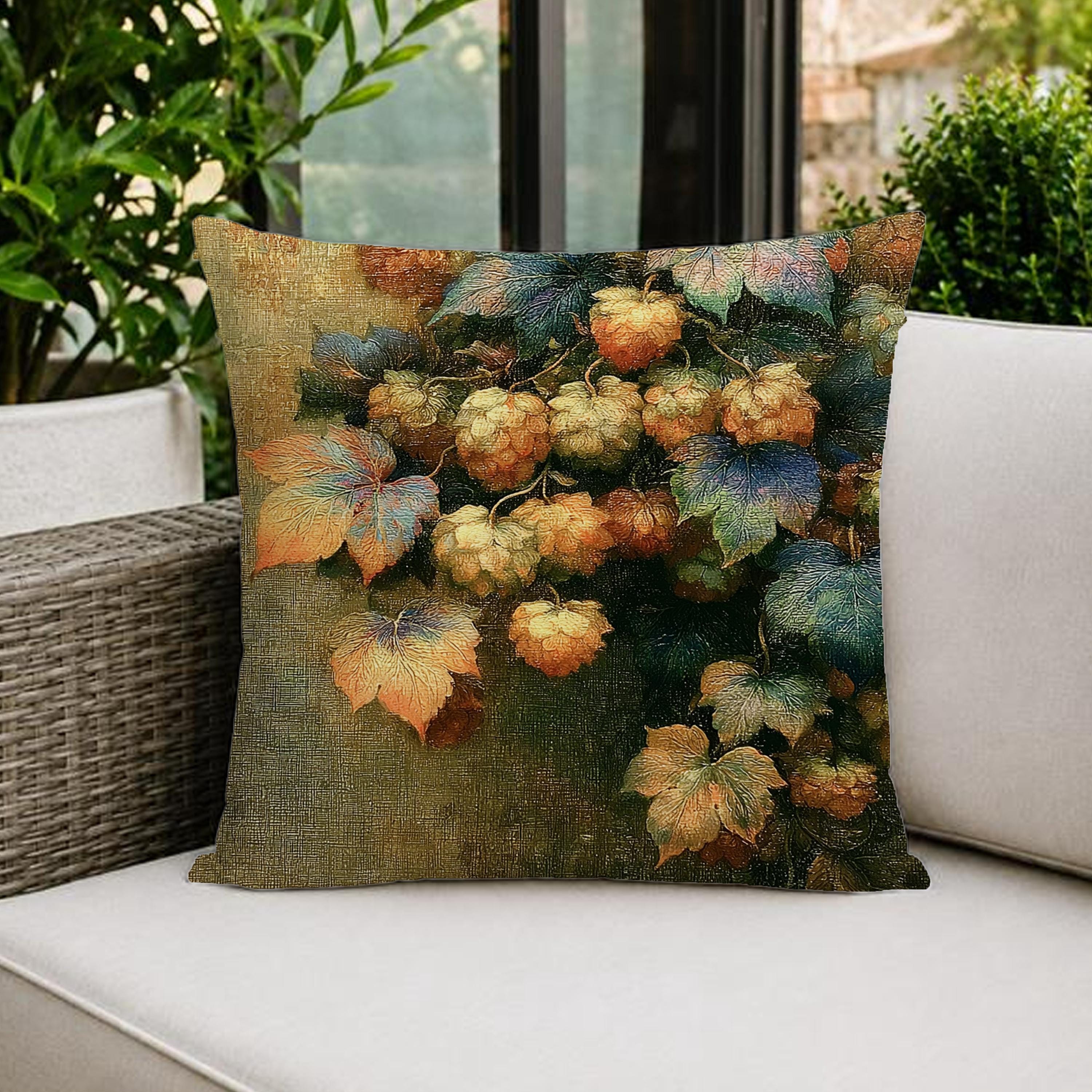 Hops Vine Outdoor Pillow, Botanical Garden Cushion, Rustic Patio Decor, Neutral Porch Pillow, Nature Inspired Pillowcase