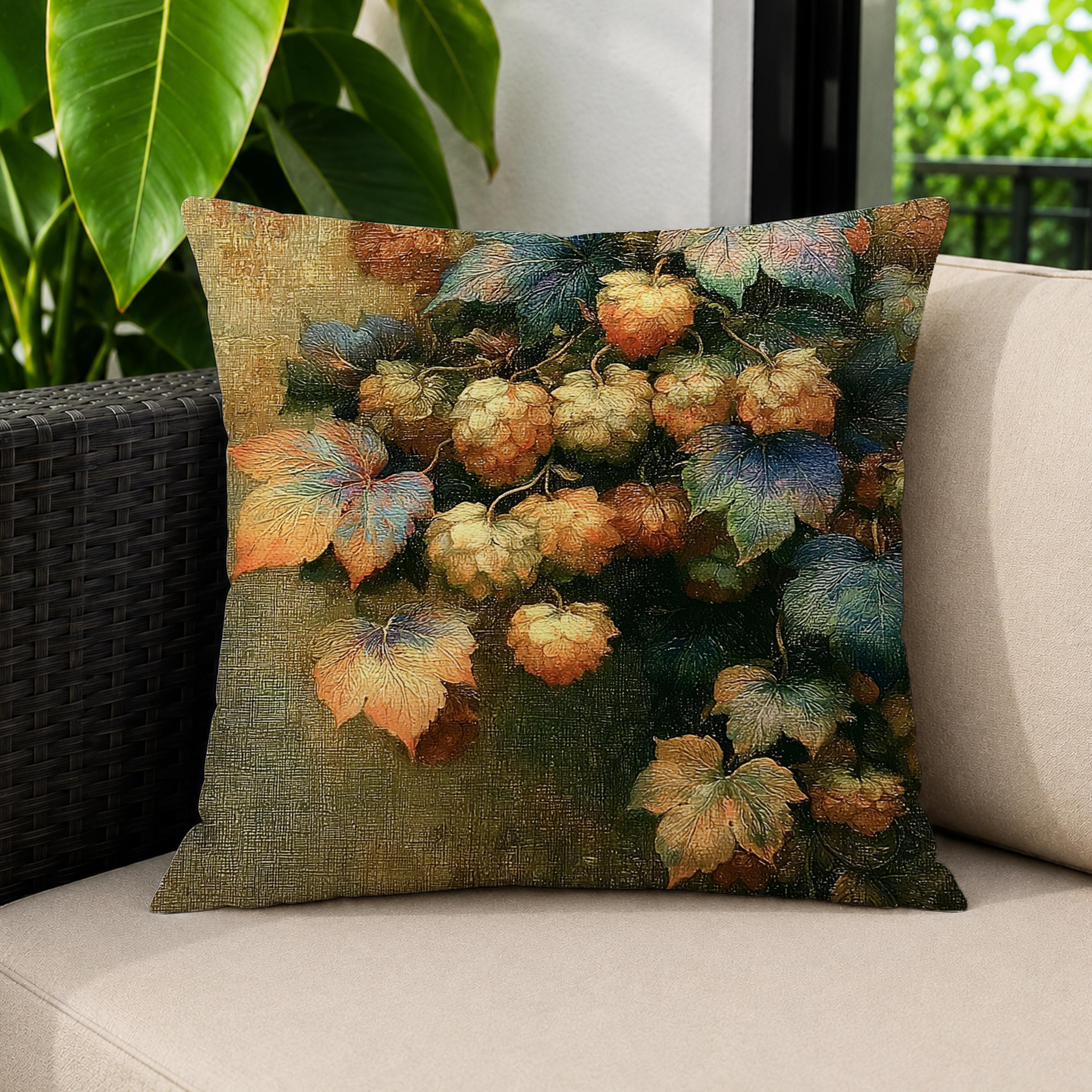 Hops Vine Outdoor Pillow, Botanical Garden Cushion, Rustic Patio Decor, Neutral Porch Pillow, Nature Inspired Pillowcase