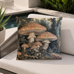 Mushroom Outdoor Pillow, Woodland Forest Cushion, Cottagecore Patio Decor, Rustic Nature Porch Pillow, Botanical Pillowcase