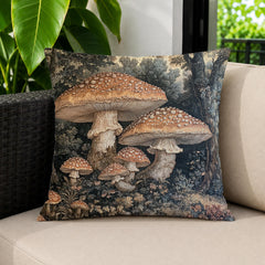 Mushroom Outdoor Pillow, Woodland Forest Cushion, Cottagecore Patio Decor, Rustic Nature Porch Pillow, Botanical Pillowcase