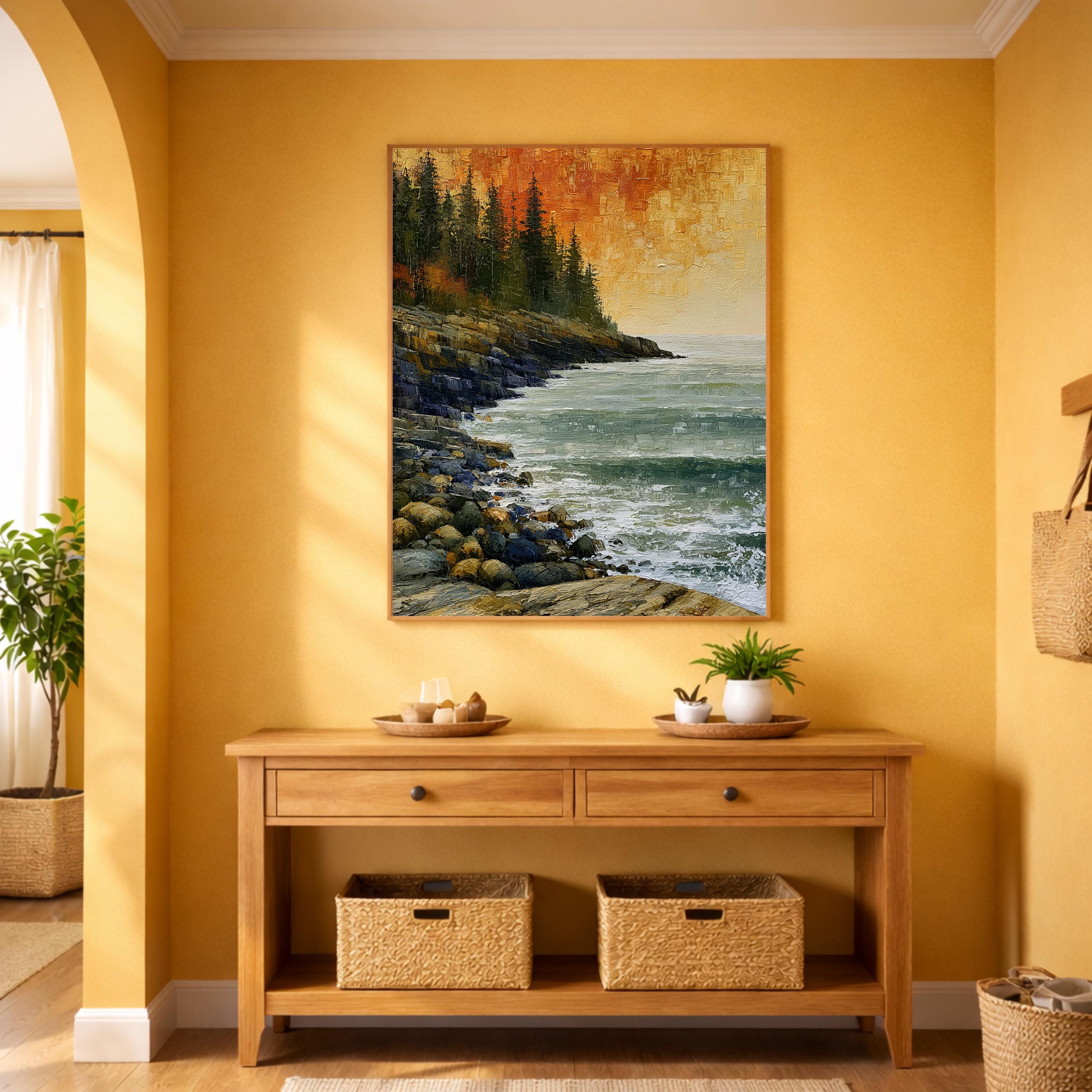 Rocky Coast of Maine Wall Art Print, Coastal Landscape Canvas Decor, Rustic Ocean Cliff Artwork, New England Seascape Wall Art