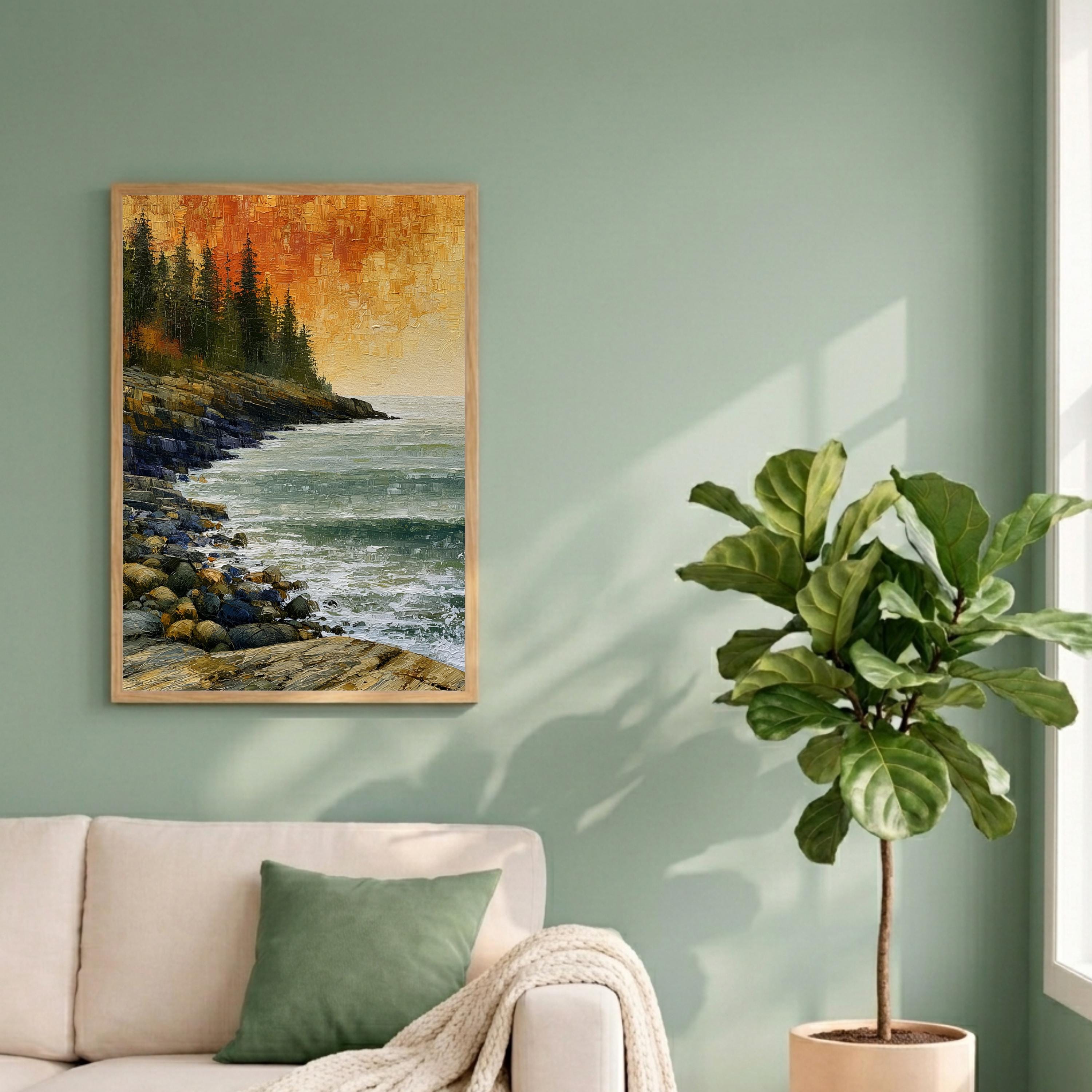 Rocky Coast of Maine Wall Art Print, Coastal Landscape Canvas Decor, Rustic Ocean Cliff Artwork, New England Seascape Wall Art