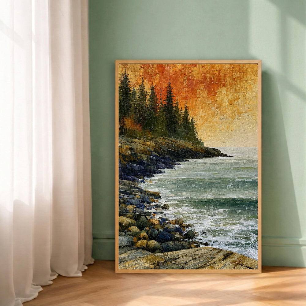 Rocky Coast of Maine Wall Art Print, Coastal Landscape Canvas Decor, Rustic Ocean Cliff Artwork, New England Seascape Wall Art