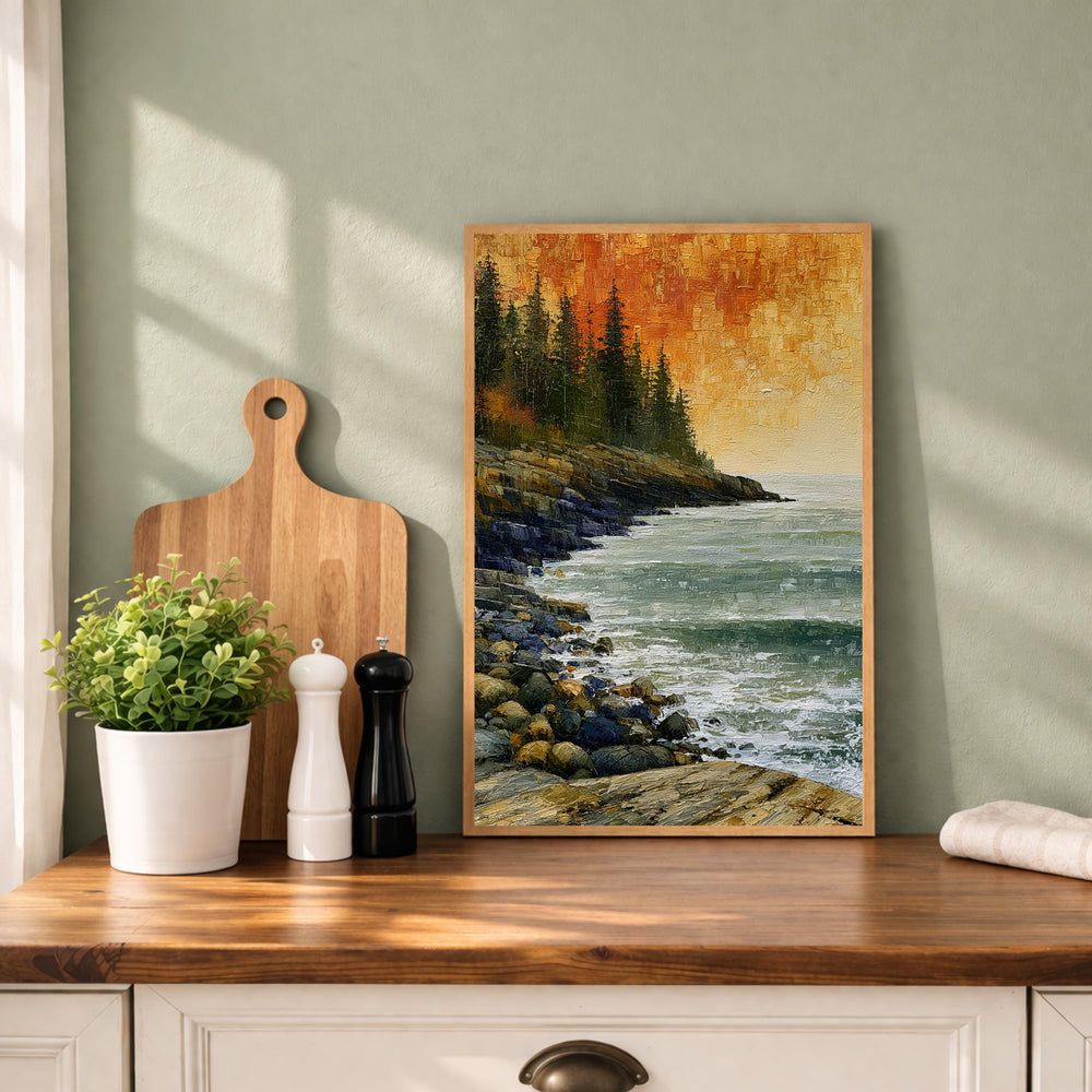 Rocky Coast of Maine Wall Art Print, Coastal Landscape Canvas Decor, Rustic Ocean Cliff Artwork, New England Seascape Wall Art
