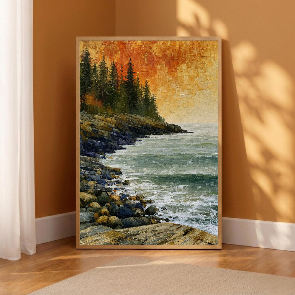 Rocky Coast of Maine Wall Art Print, Coastal Landscape Canvas Decor, Rustic Ocean Cliff Artwork, New England Seascape Wall Art