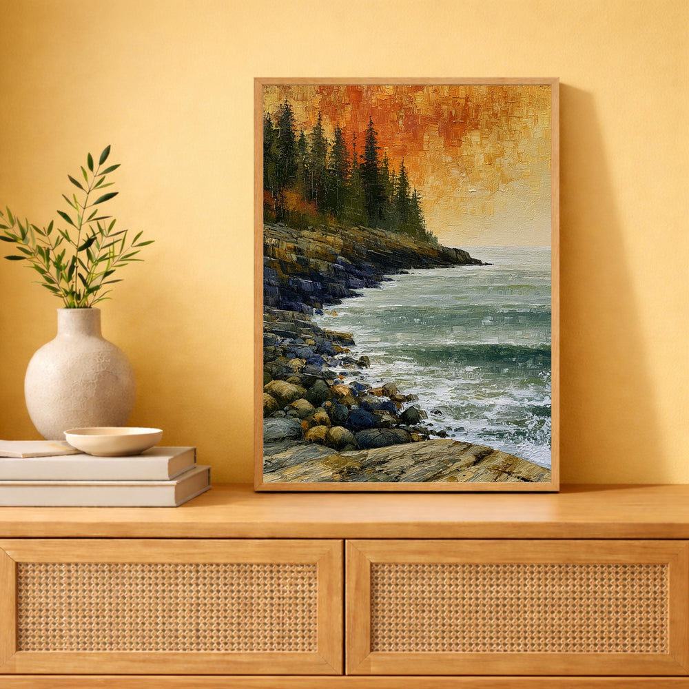 Rocky Coast of Maine Wall Art Print, Coastal Landscape Canvas Decor, Rustic Ocean Cliff Artwork, New England Seascape Wall Art