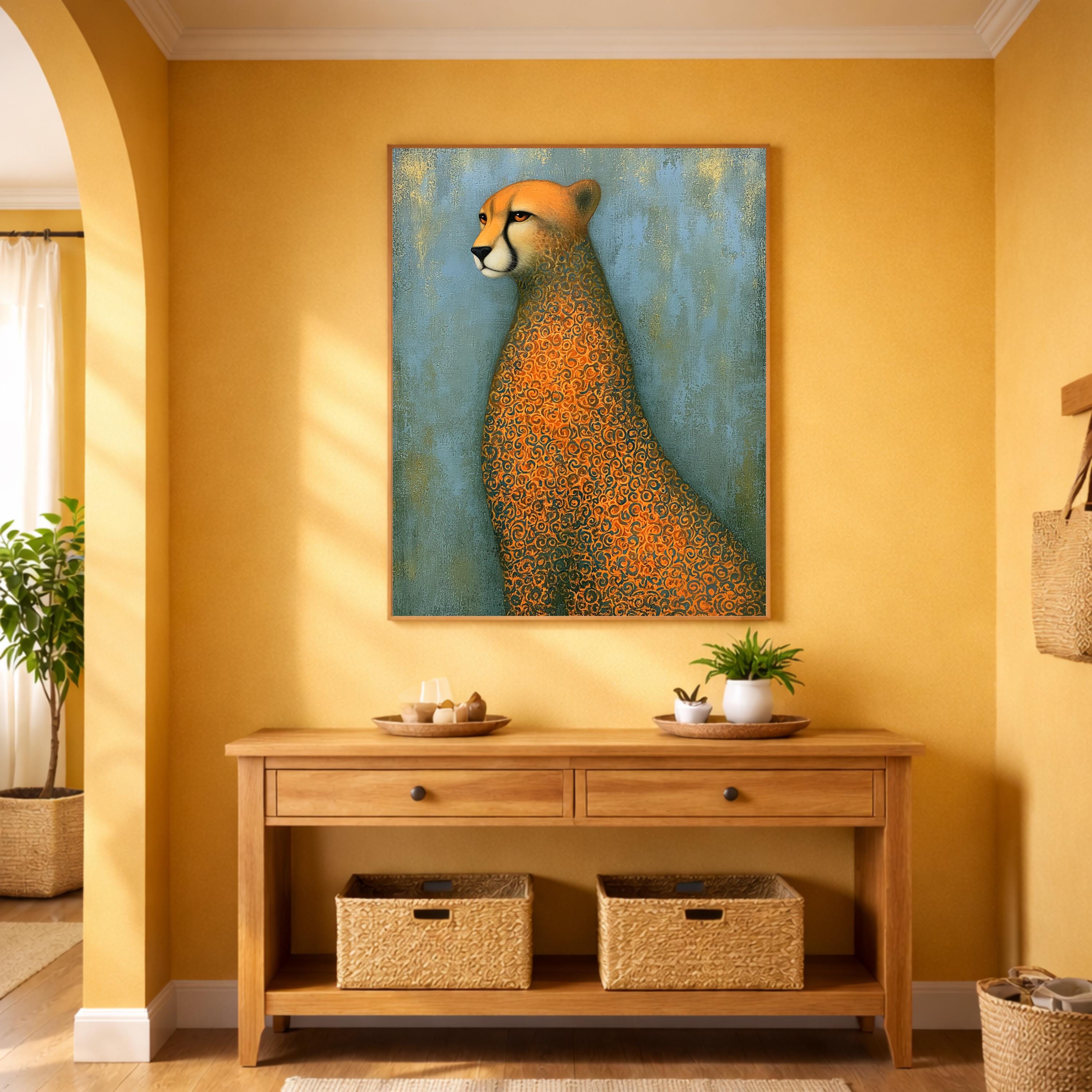 Modern Cheetah Portrait Wall Art Print, Safari Animal Canvas Decor, Whimsical Leopard Artwork, Contemporary Wildlife Wall Decor