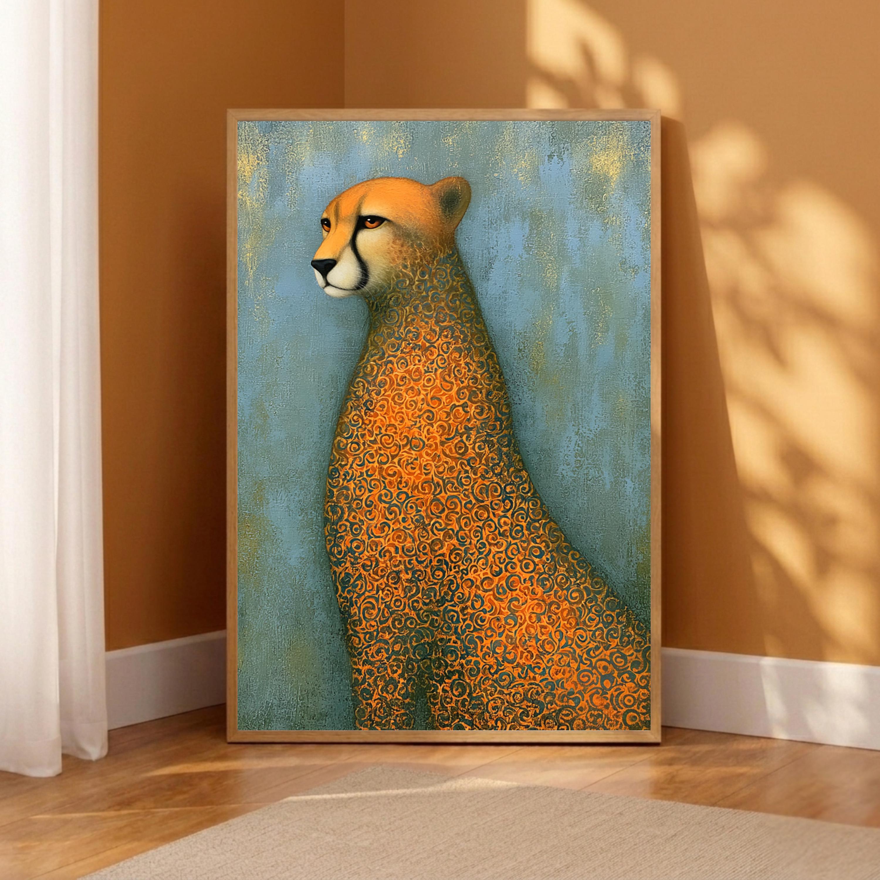 Modern Cheetah Portrait Wall Art Print, Safari Animal Canvas Decor, Whimsical Leopard Artwork, Contemporary Wildlife Wall Decor