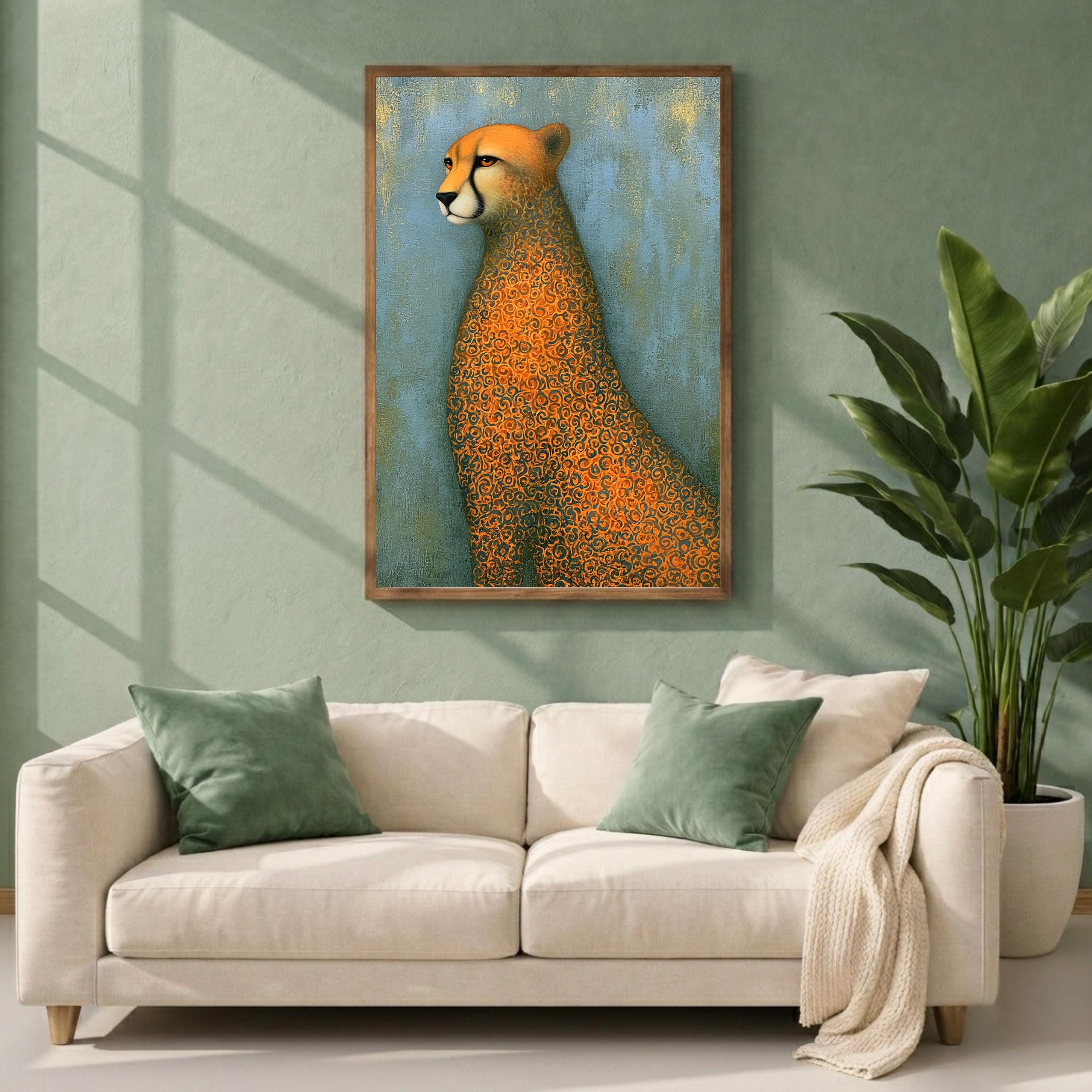 Modern Cheetah Portrait Wall Art Print, Safari Animal Canvas Decor, Whimsical Leopard Artwork, Contemporary Wildlife Wall Decor