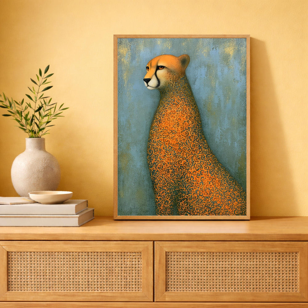 Modern Cheetah Portrait Wall Art Print, Safari Animal Canvas Decor, Whimsical Leopard Artwork, Contemporary Wildlife Wall Decor