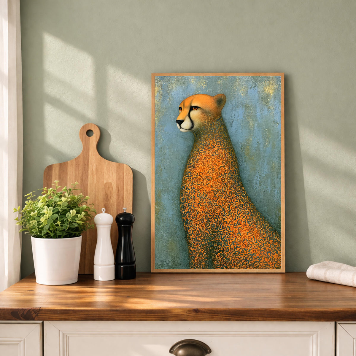 Modern Cheetah Portrait Wall Art Print, Safari Animal Canvas Decor, Whimsical Leopard Artwork, Contemporary Wildlife Wall Decor