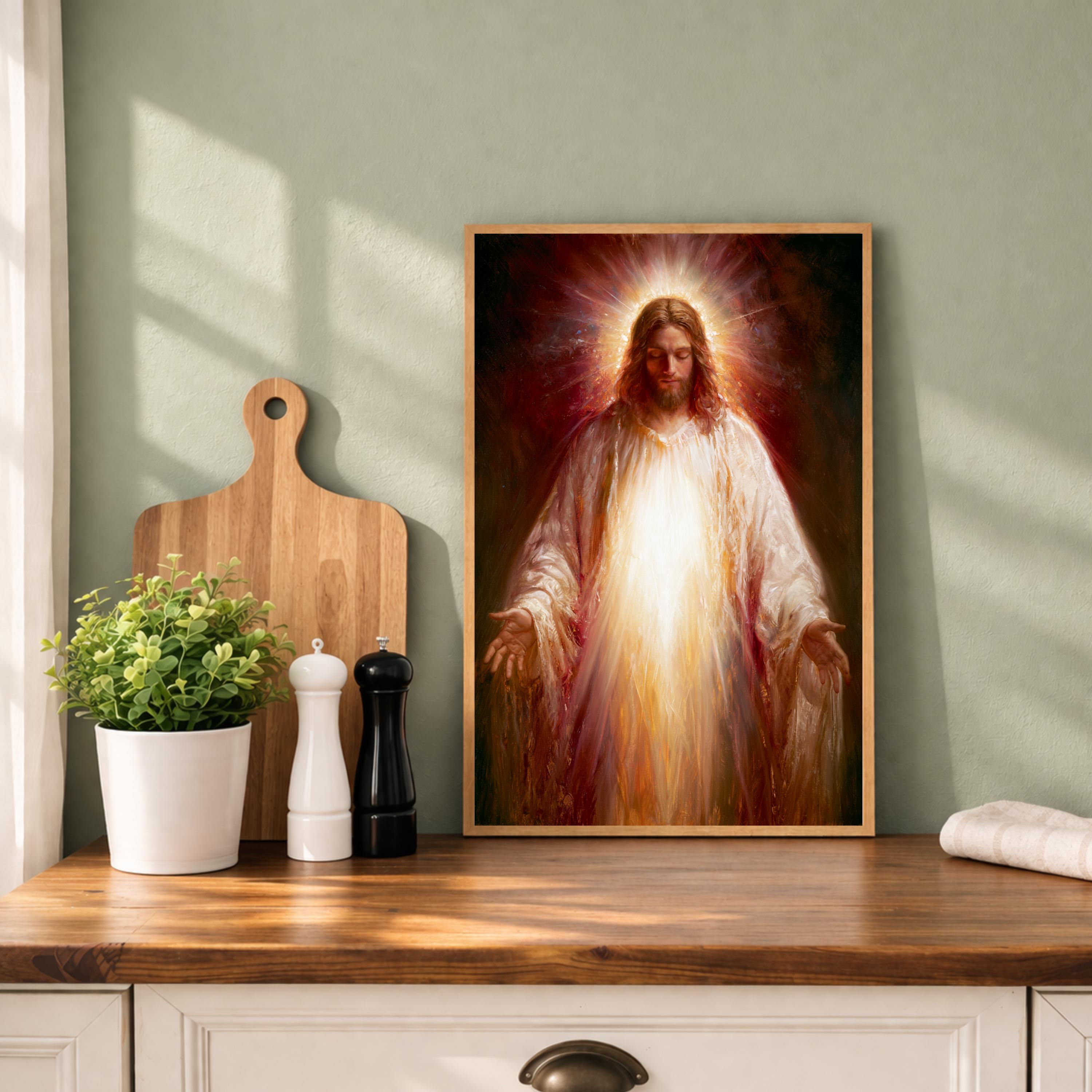 Jesus Portrait Wall Art Print, Christian Canvas Wall Decor, Religious Artwork for Living Room, Savior Portrait Poster