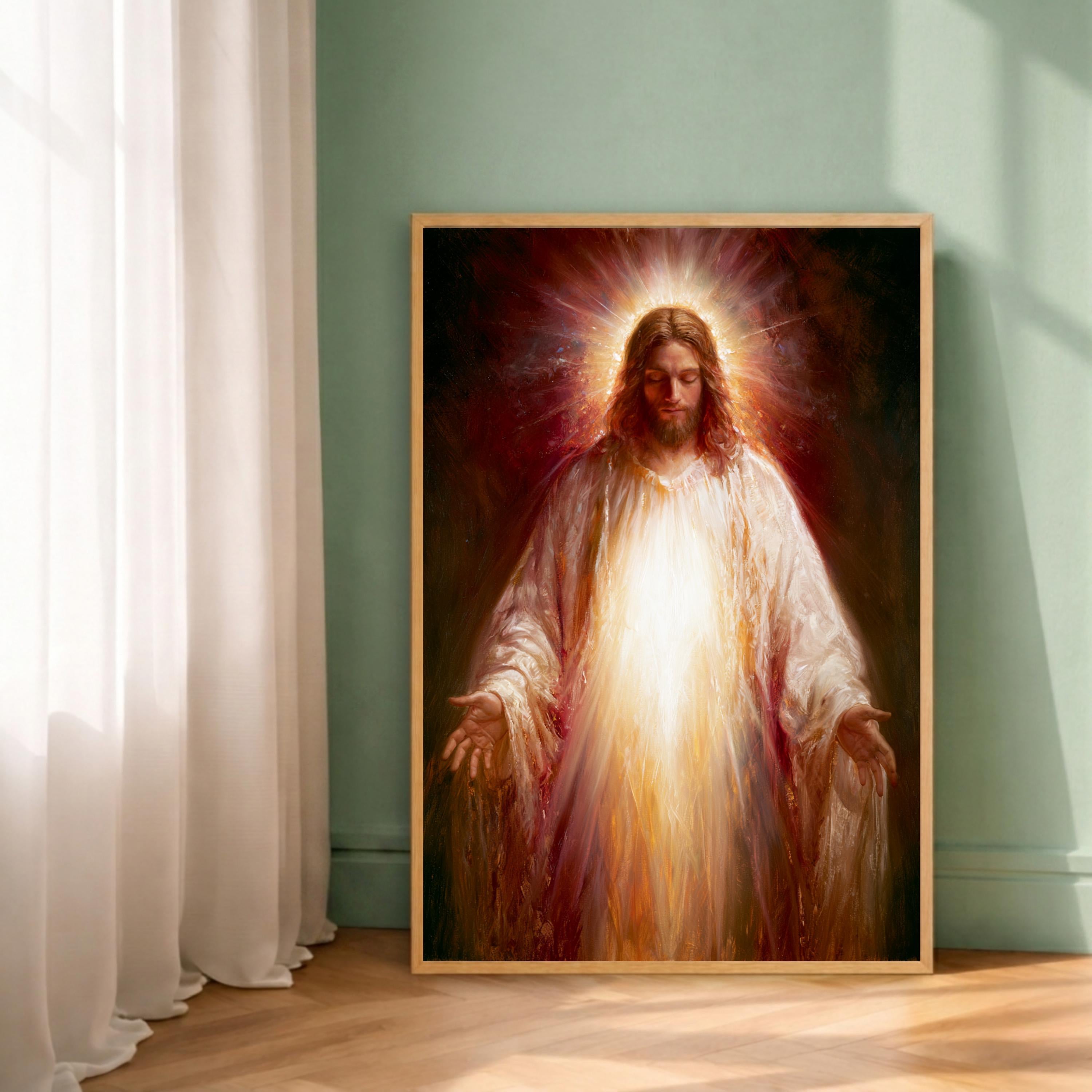 Jesus Portrait Wall Art Print, Christian Canvas Wall Decor, Religious Artwork for Living Room, Savior Portrait Poster
