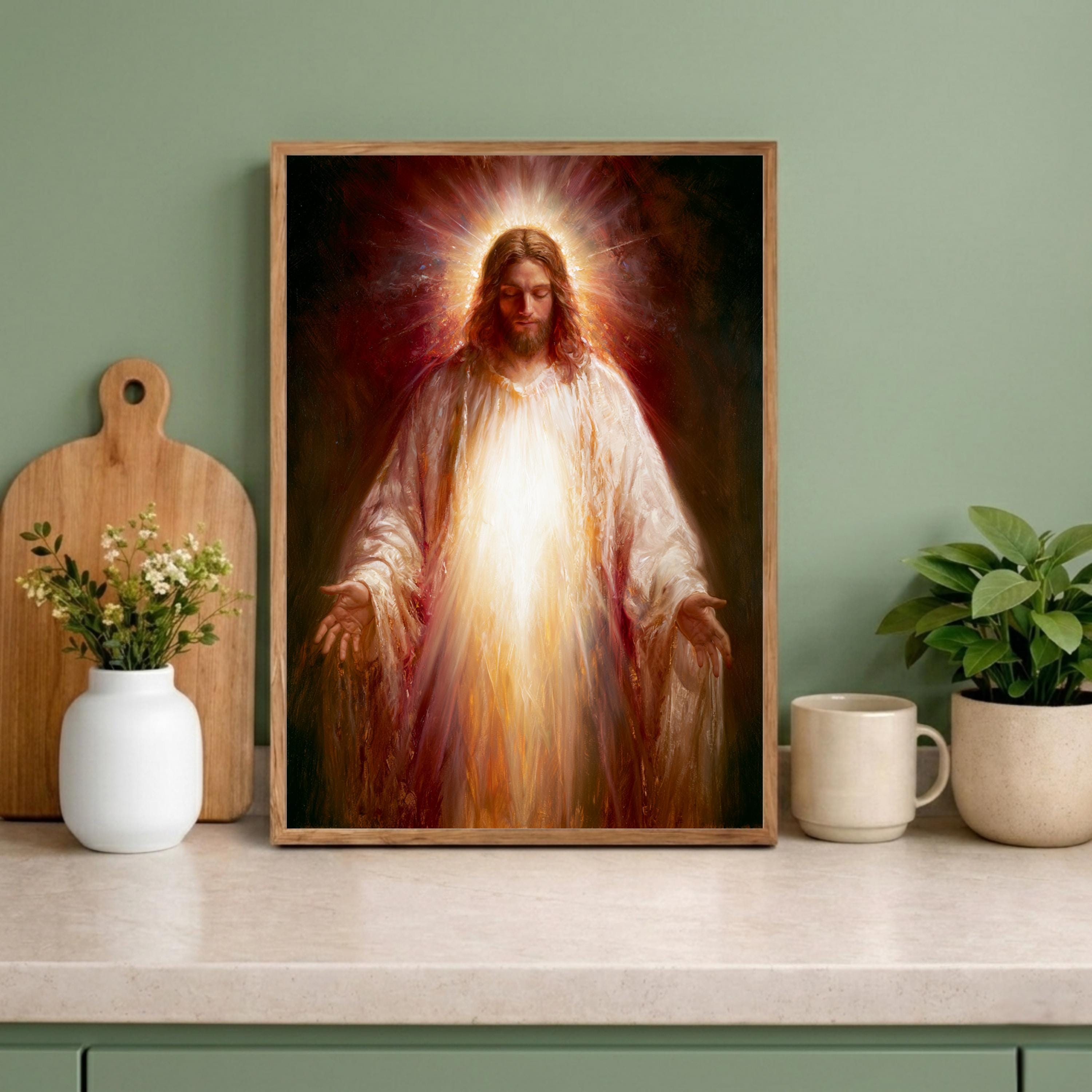 Jesus Portrait Wall Art Print, Christian Canvas Wall Decor, Religious Artwork for Living Room, Savior Portrait Poster