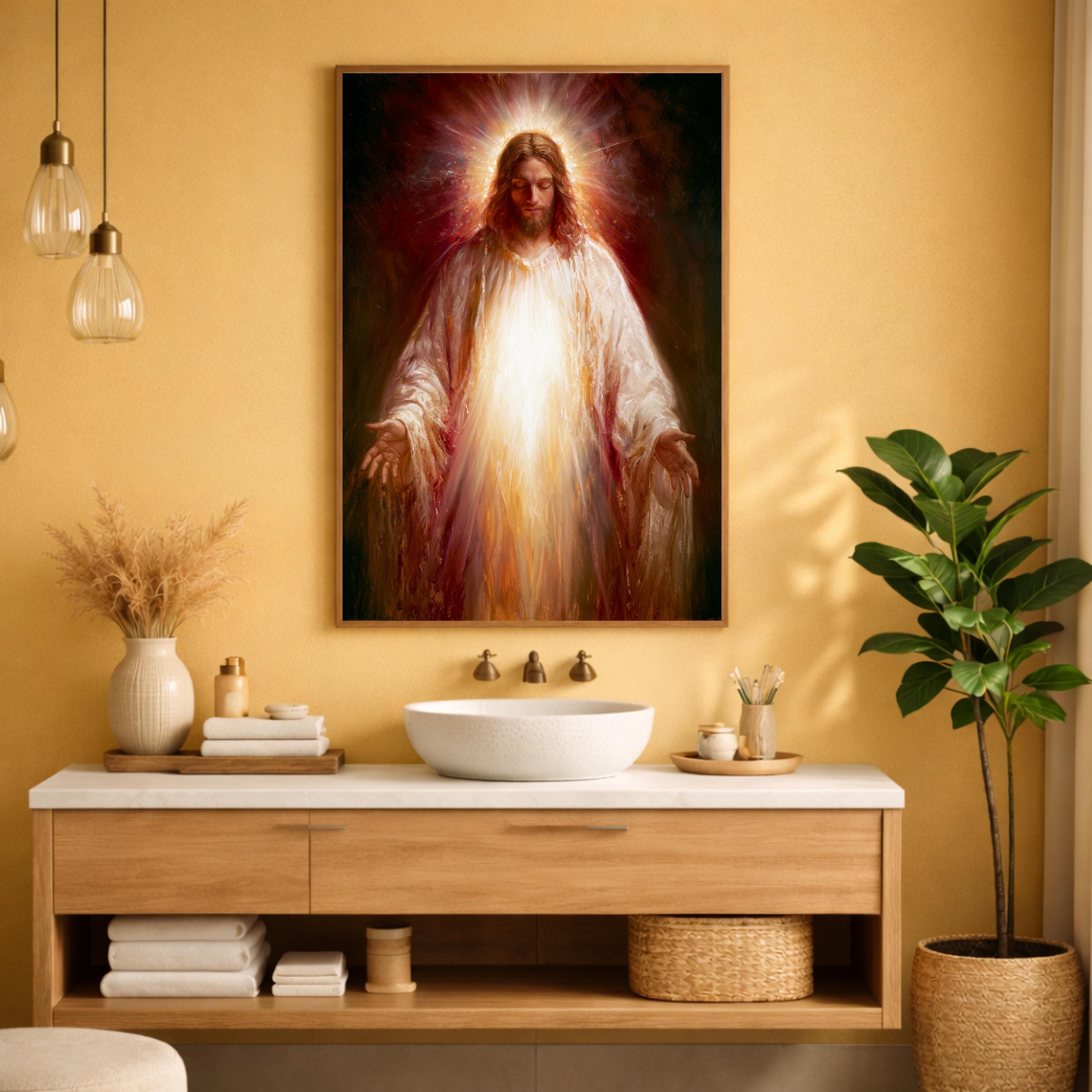 Jesus Portrait Wall Art Print, Christian Canvas Wall Decor, Religious Artwork for Living Room, Savior Portrait Poster