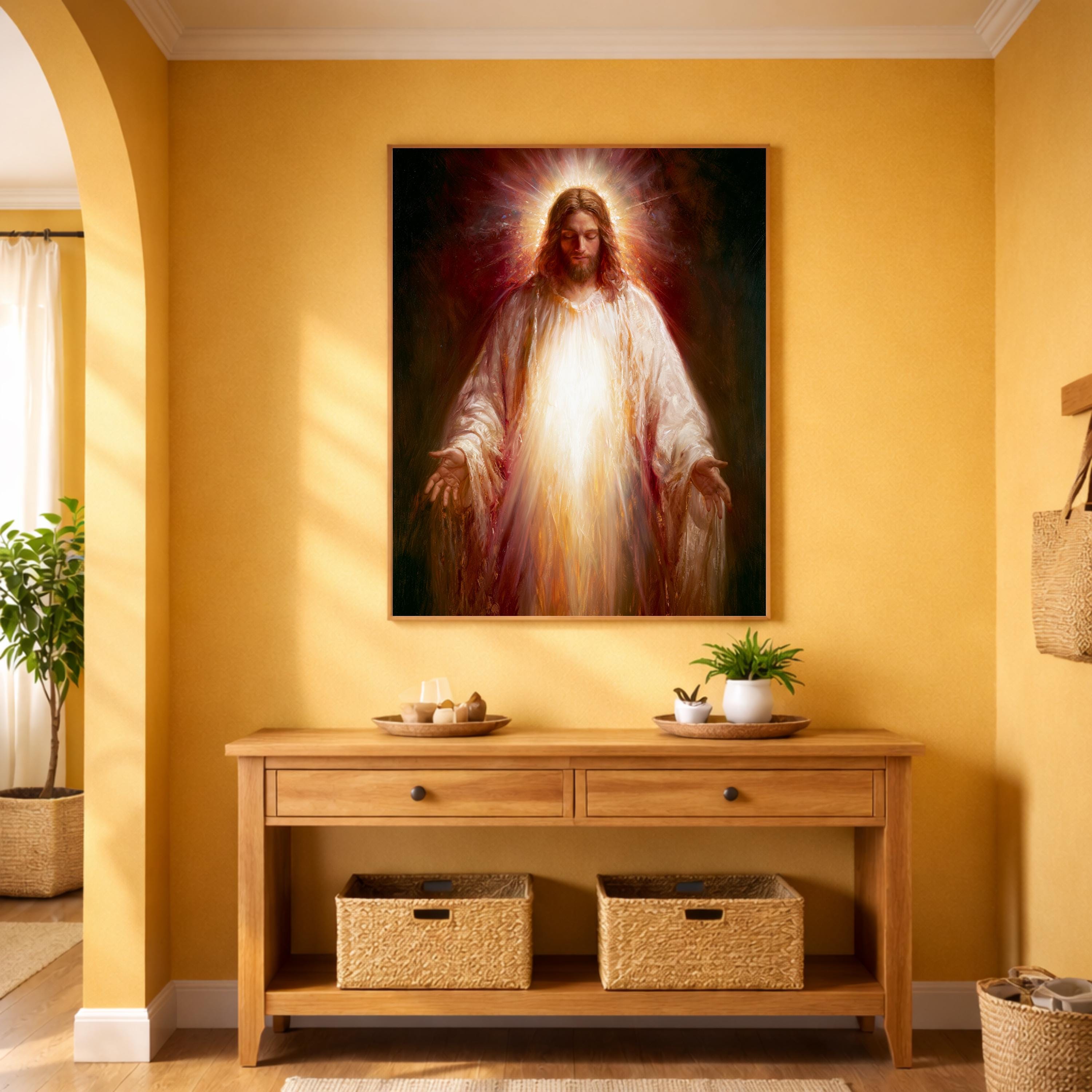 Jesus Portrait Wall Art Print, Christian Canvas Wall Decor, Religious Artwork for Living Room, Savior Portrait Poster