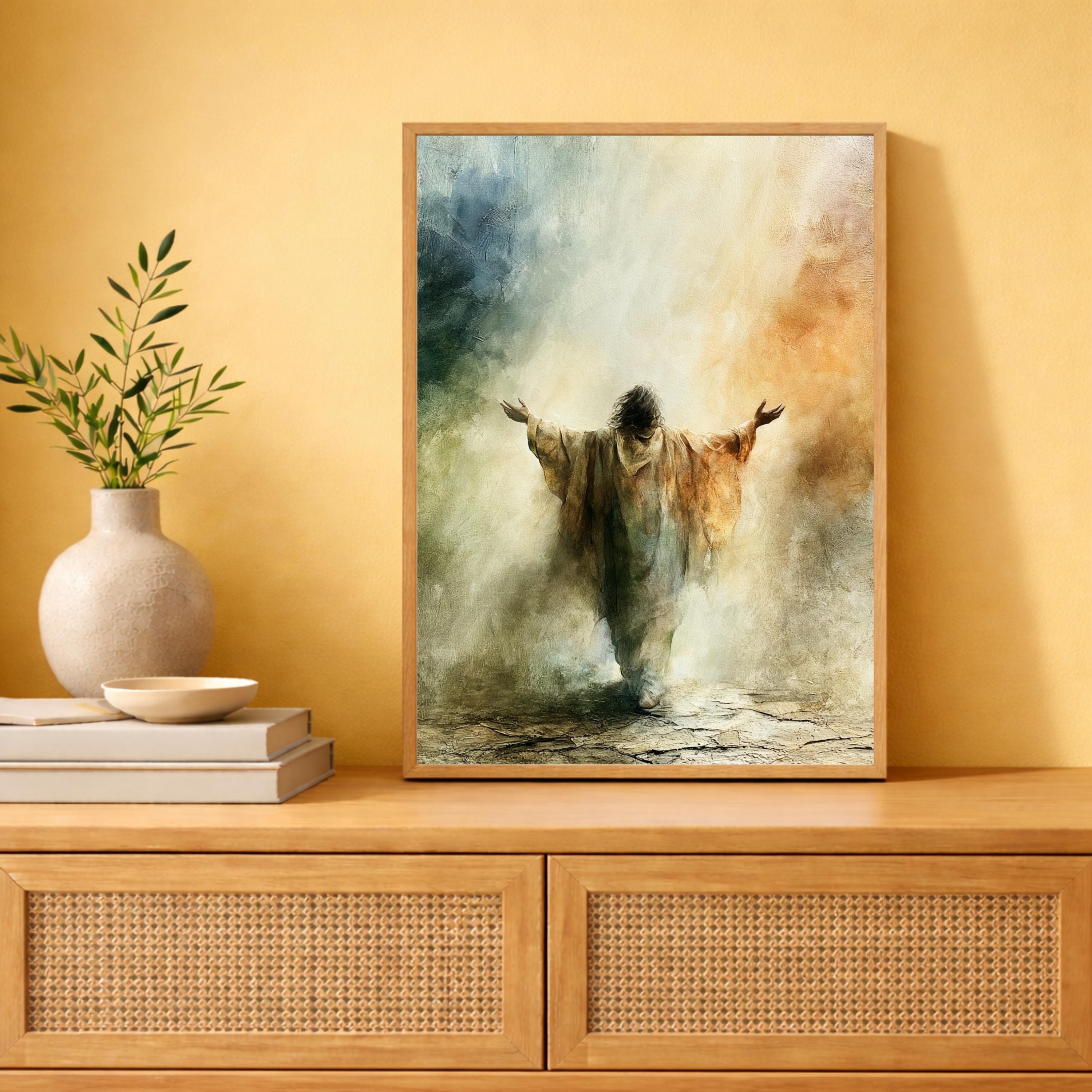 Heavenly Jesus Portrait Wall Art Print, Christian Canvas Wall Decor, Neutral Religious Artwork, Faith Based Living Room Decor