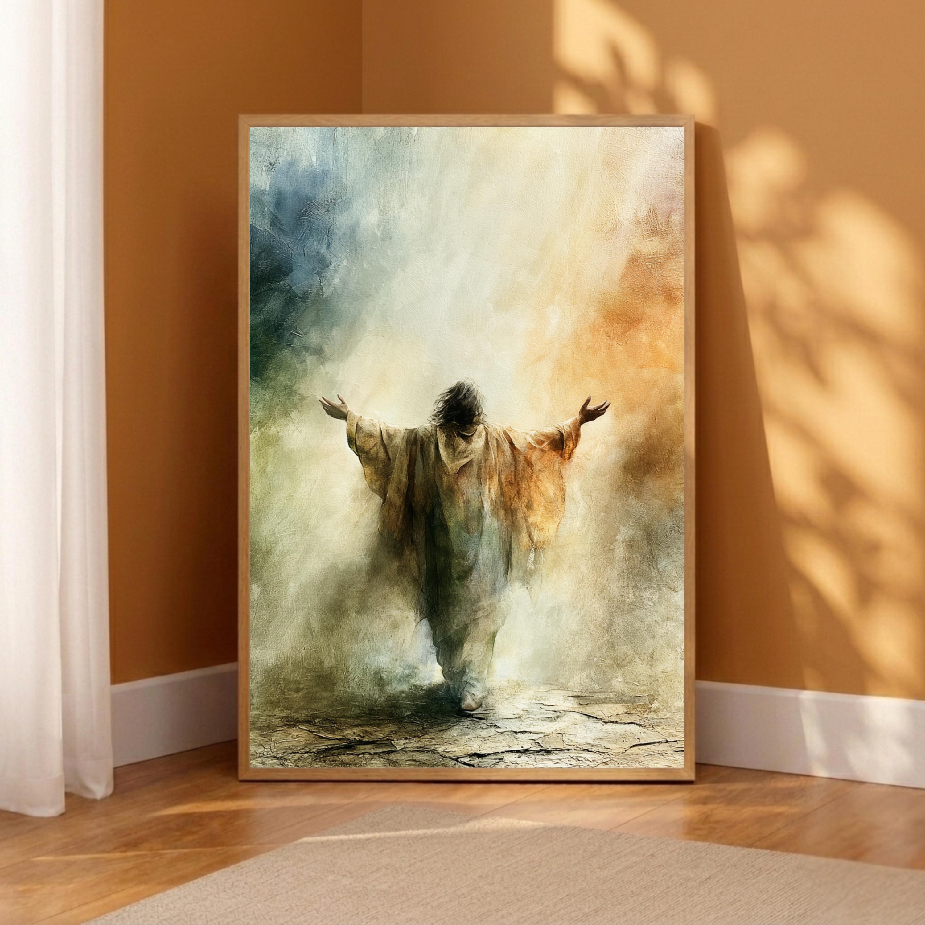 Heavenly Jesus Portrait Wall Art Print, Christian Canvas Wall Decor, Neutral Religious Artwork, Faith Based Living Room Decor