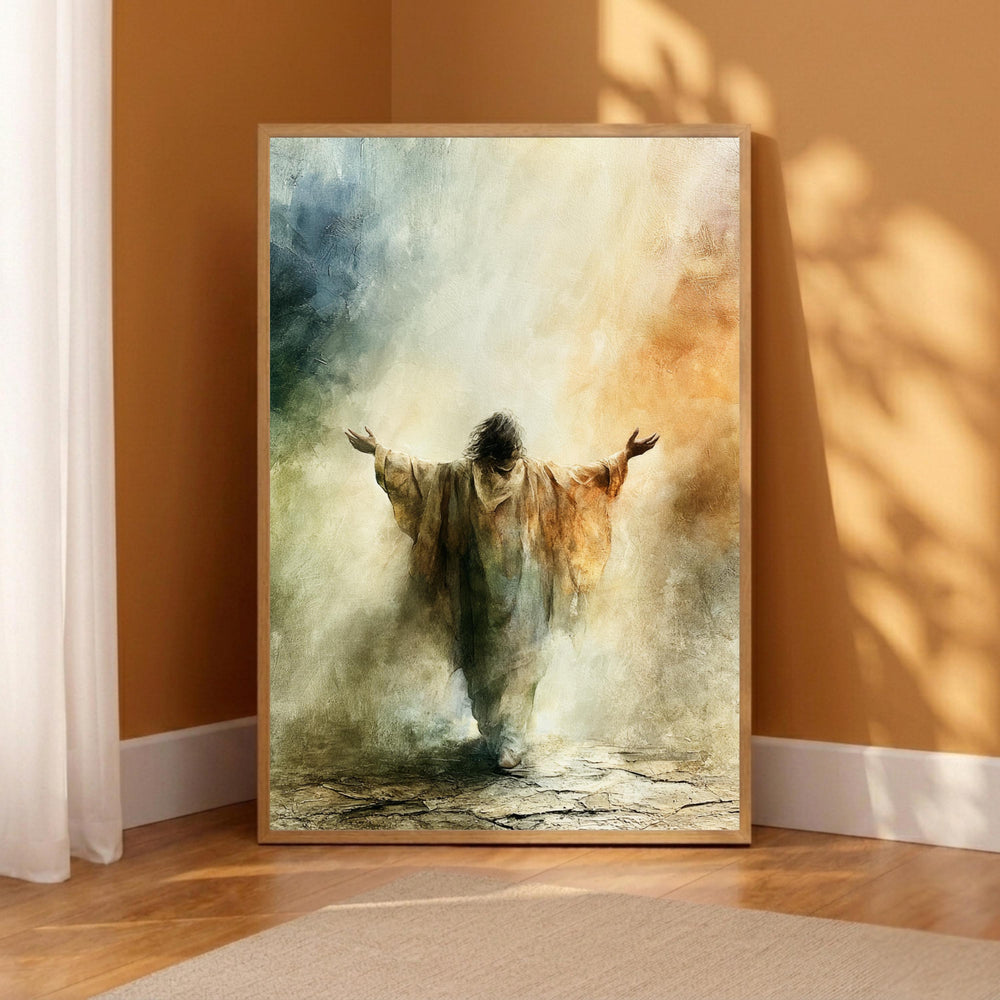Heavenly Jesus Portrait Wall Art Print, Christian Canvas Wall Decor, Neutral Religious Artwork, Faith Based Living Room Decor
