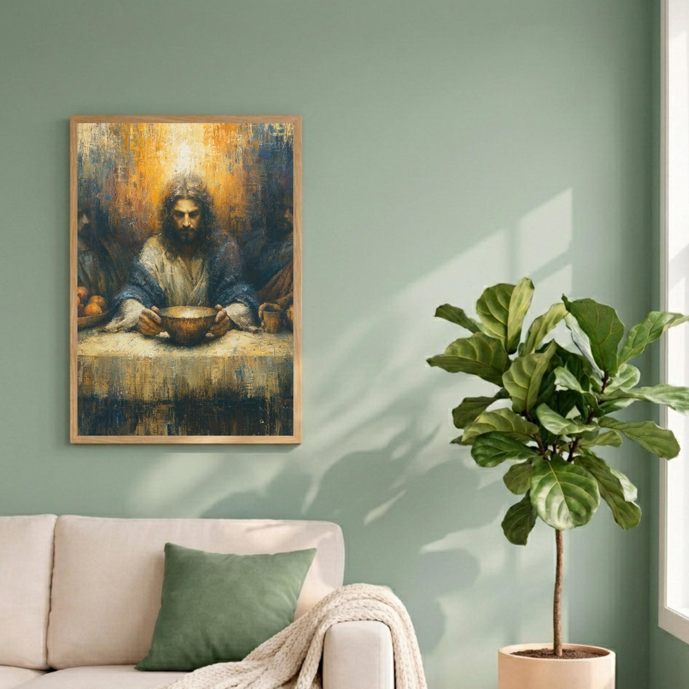 Last Supper Christian Wall Art Print, Moody Jesus Canvas Painting, Religious Dining Room Decor, Spiritual Portrait Artwork