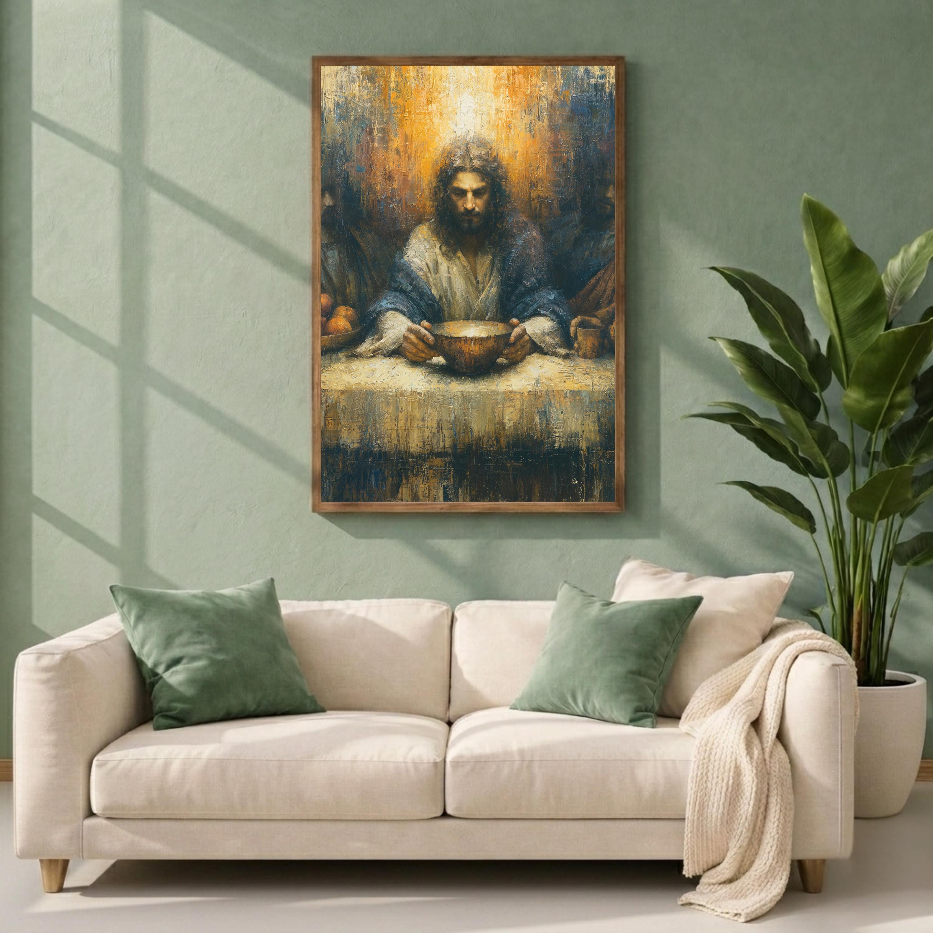 Last Supper Christian Wall Art Print, Moody Jesus Canvas Painting, Religious Dining Room Decor, Spiritual Portrait Artwork